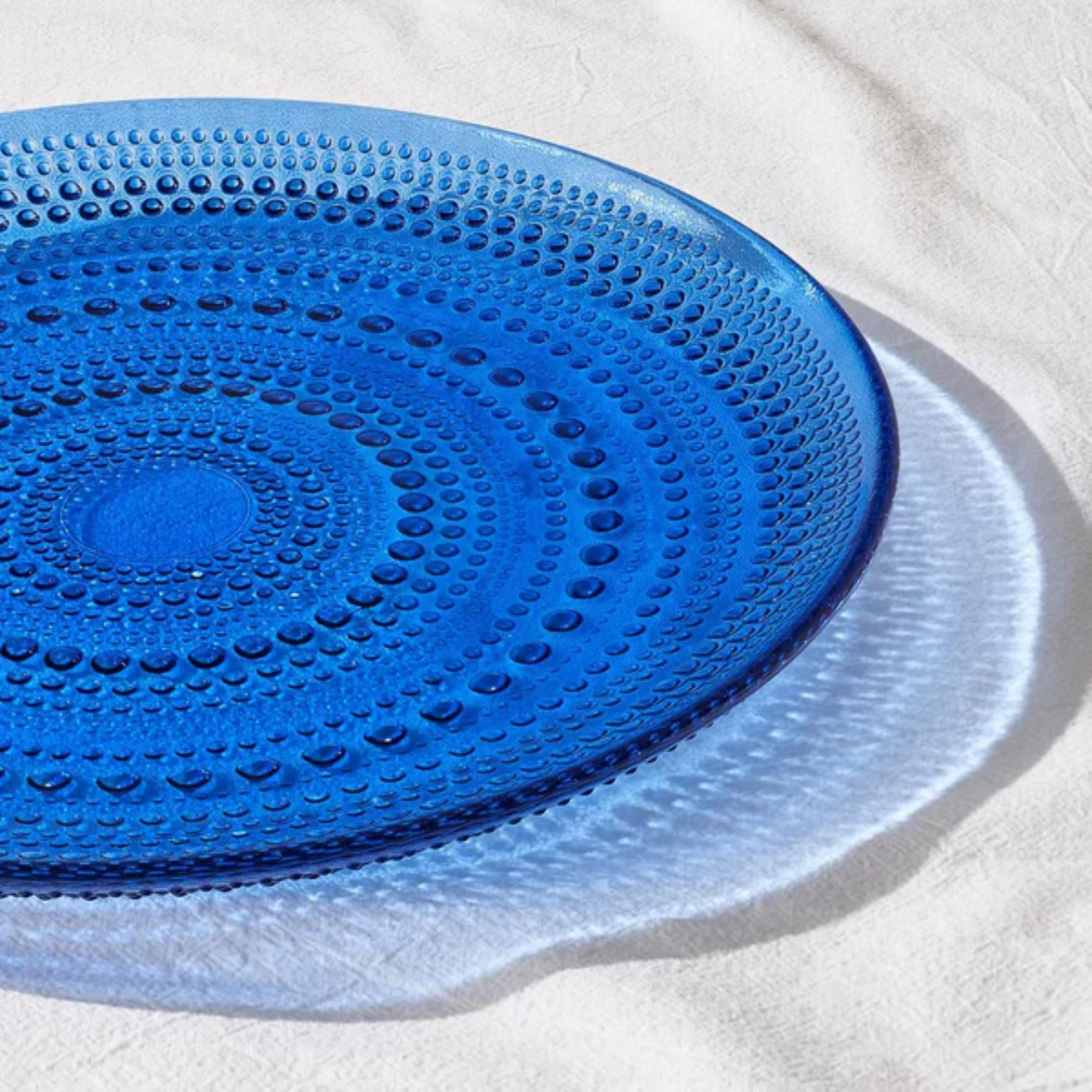 Glass Hobnail Dark Blue Dinner Plates, Set of 4
