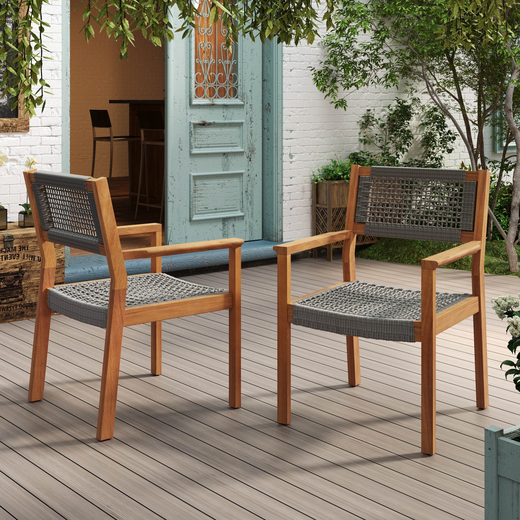Belladom Wood and Rope Dining Chair with Open Back, Set of 2 - Dining Chairs