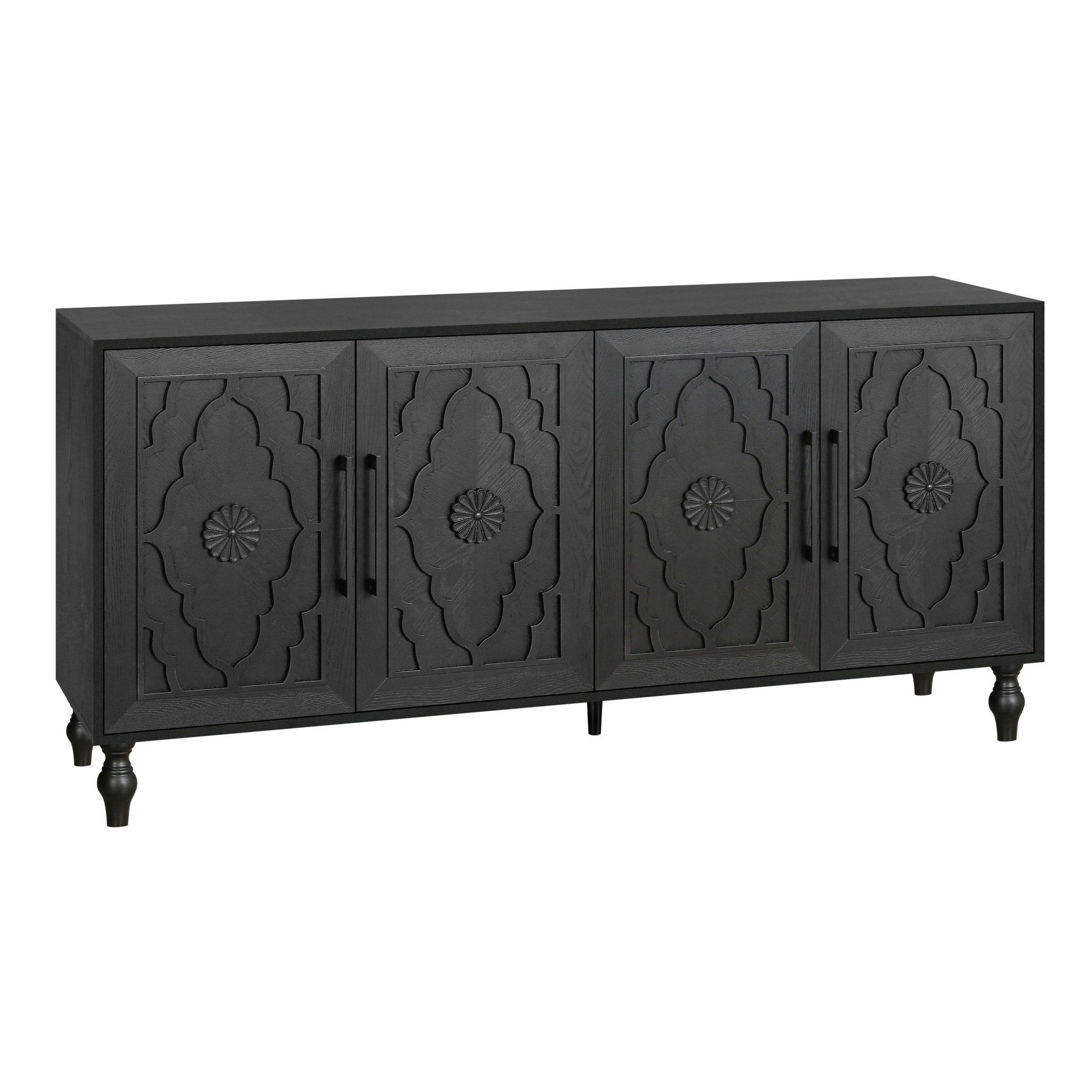Bespokee Carved Flower Door Large Storage Cabinet With Metal Handle - Cabinets