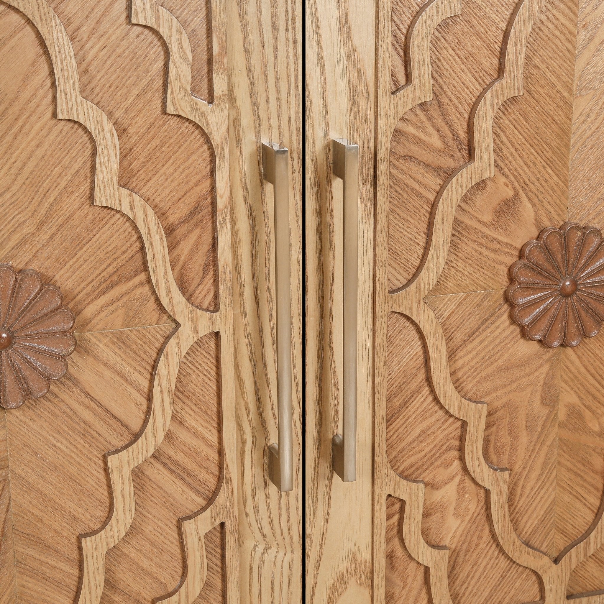 Bespokee Carved Flower Door Large Storage Cabinet With Metal Handle - Cabinets