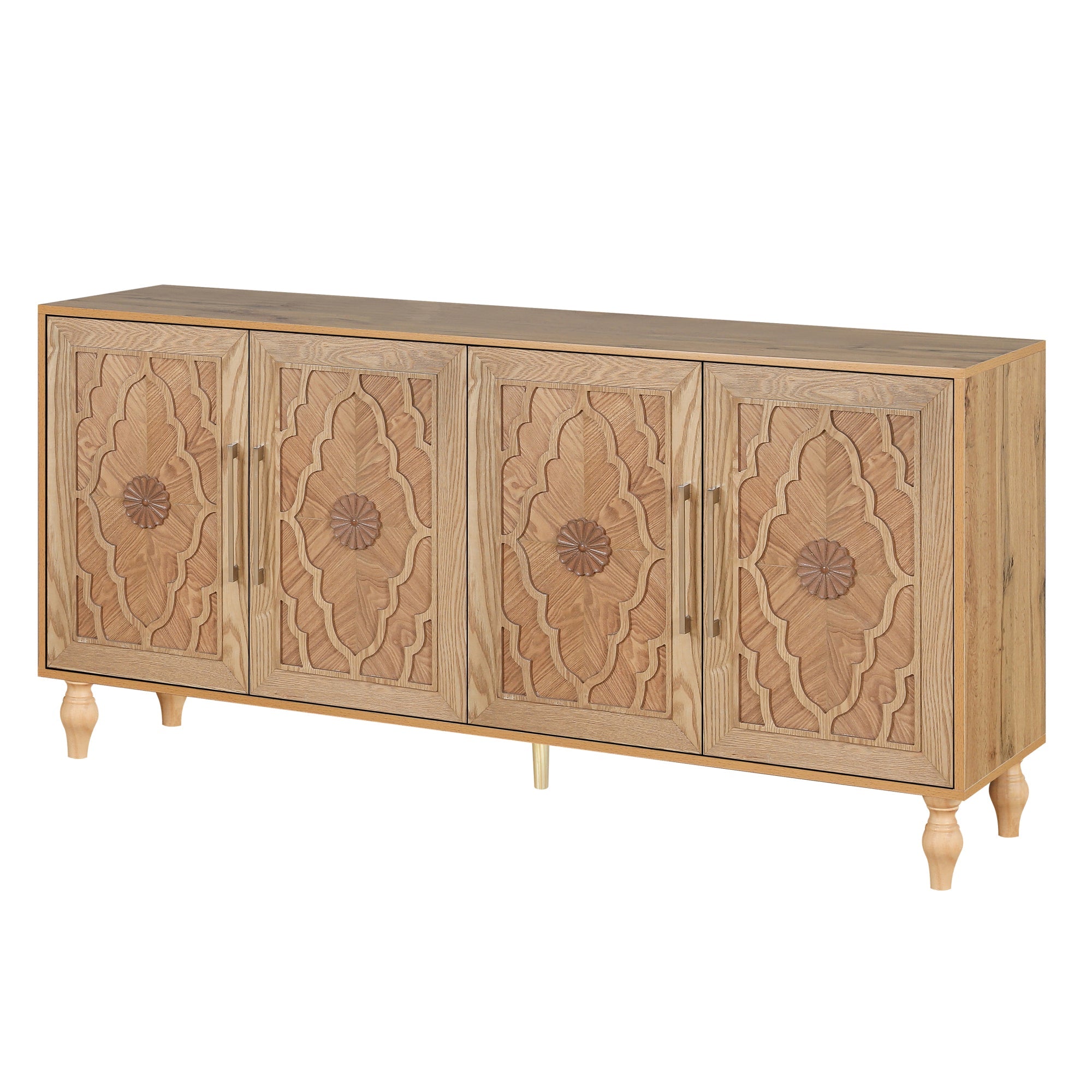Bespokee Carved Flower Door Large Storage Cabinet With Metal Handle - Cabinets