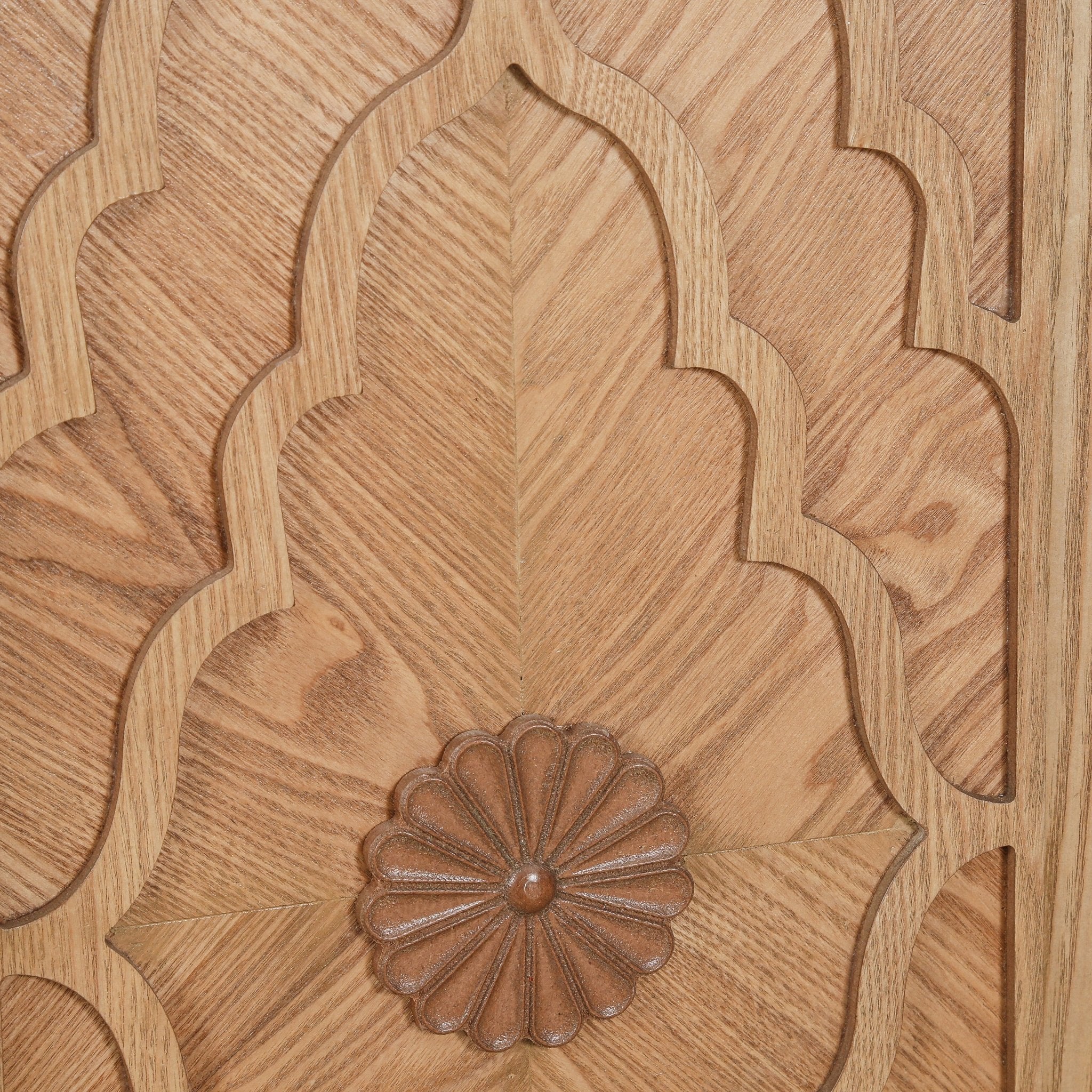 Bespokee Carved Flower Door Large Storage Cabinet With Metal Handle - Cabinets