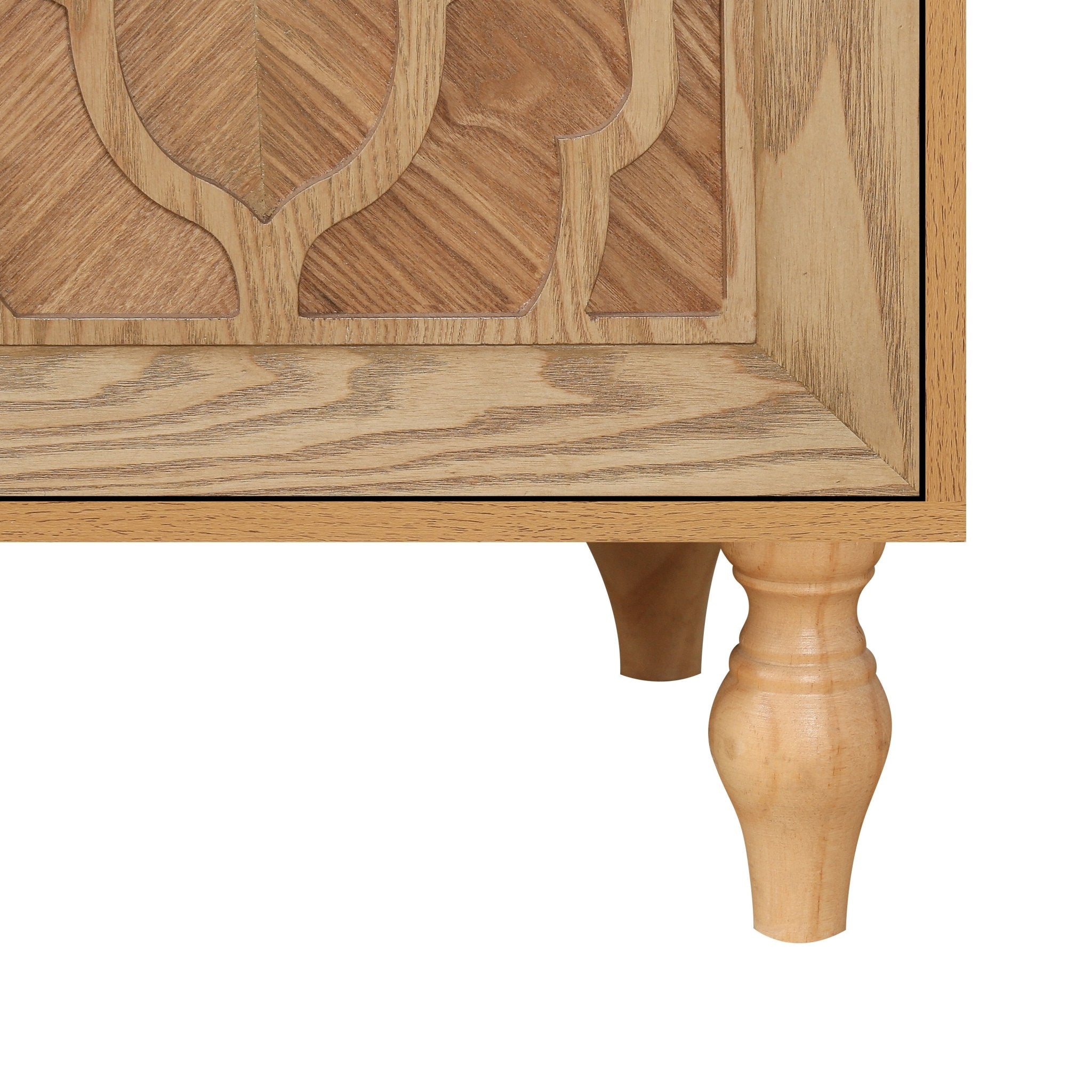 Bespokee Carved Flower Door Large Storage Cabinet With Metal Handle - Cabinets
