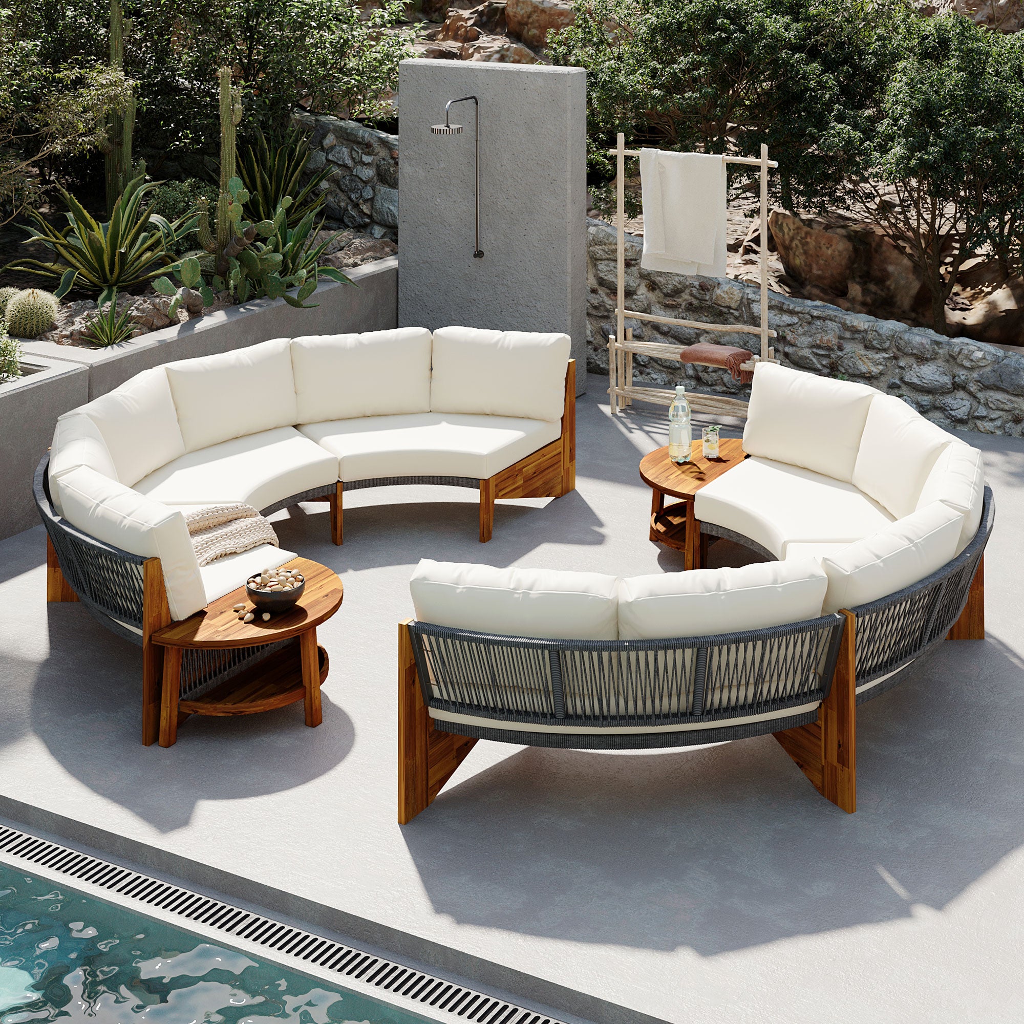 3-Piece Outdoor Semi-Circle Sofa Set for 6