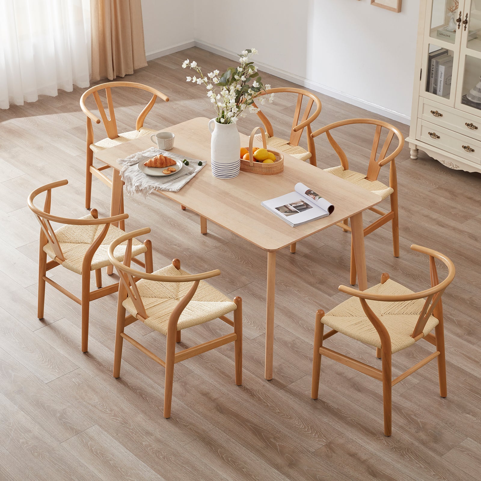 Wishbone Dining Chairs with Woven Seat, Set of 2