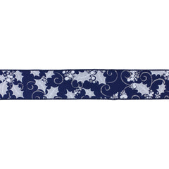 2.5" Navy Holly Pattern Polyester Ribbon (Set of 2)