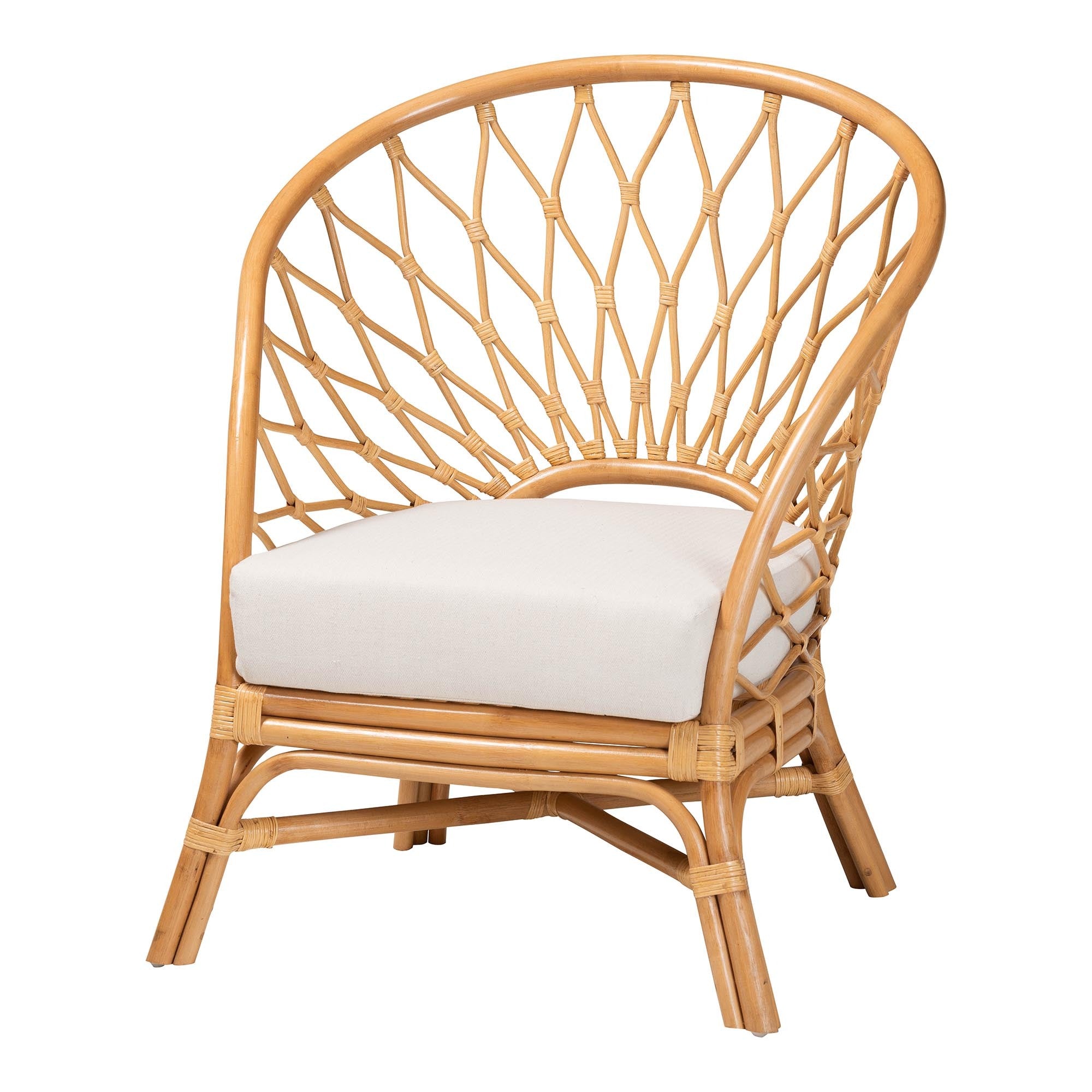 Sunburst Woven Back Rattan Accent Chair
