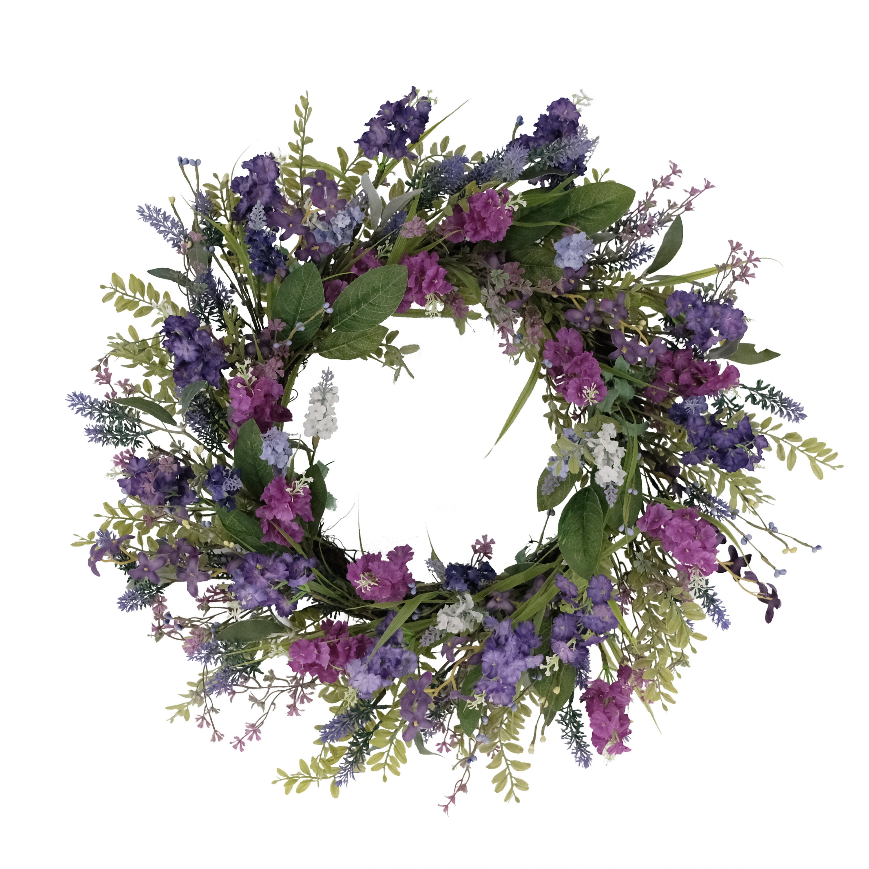 24" Artificial Lavender and Green Floral Spring Wreath