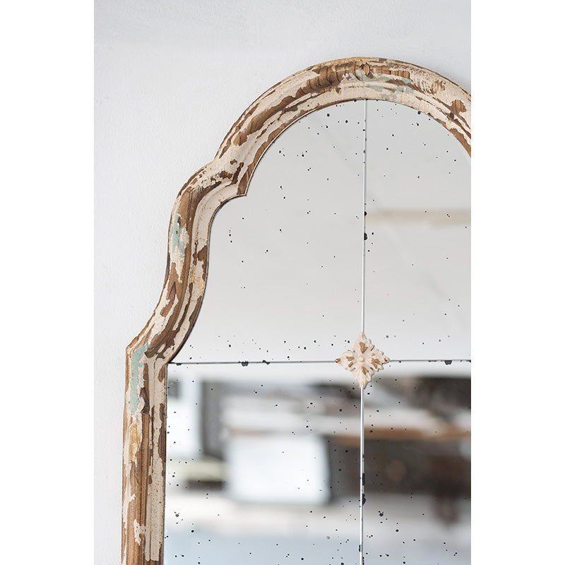 Wood Arched Mirror with 3 Small Medallions