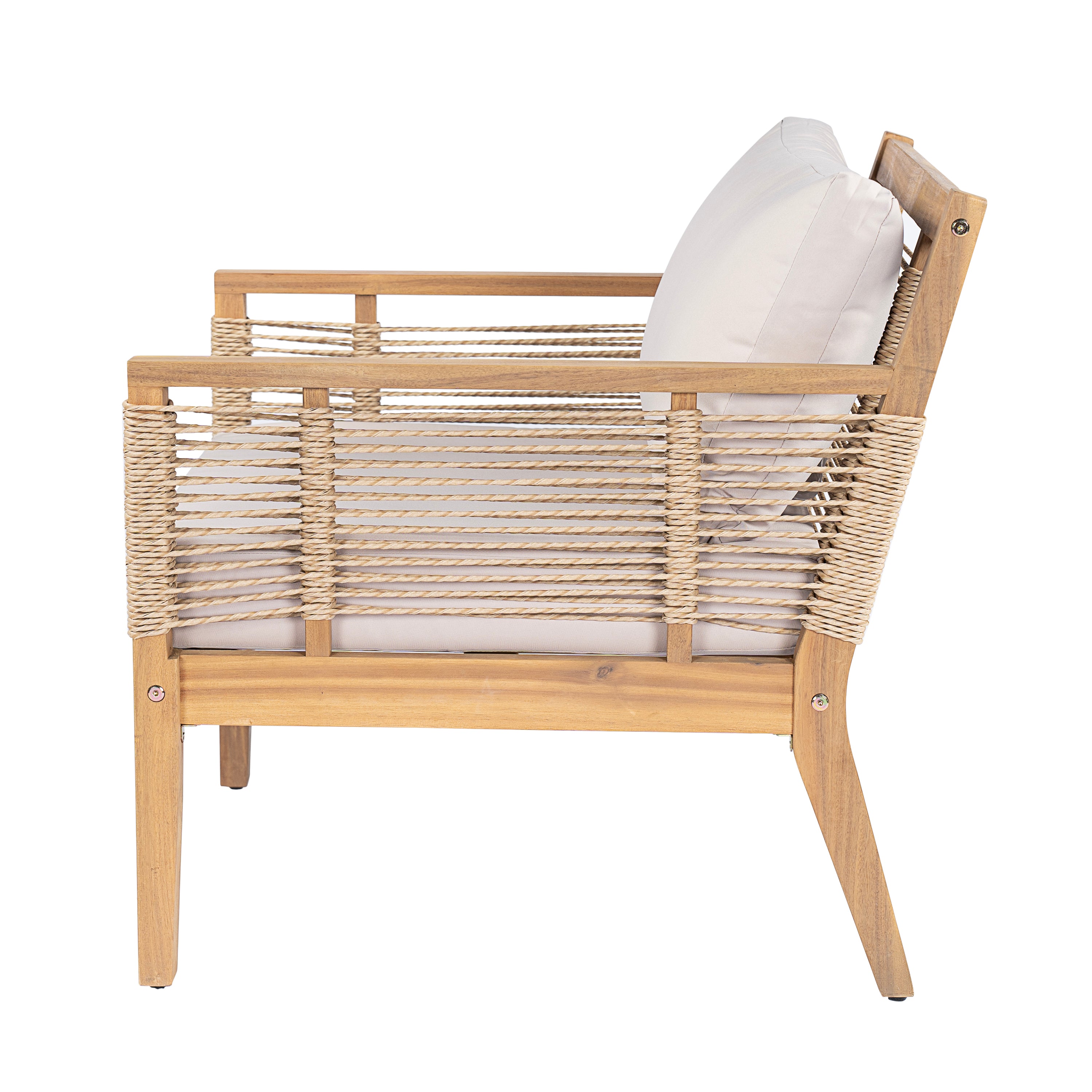Kirana Outdoor Acacia Wood Club Chairs with Hand-Woven Twist Rope, Set of 2