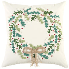 Hand Embroidered Cotton Wreath Decorative Throw Pillow