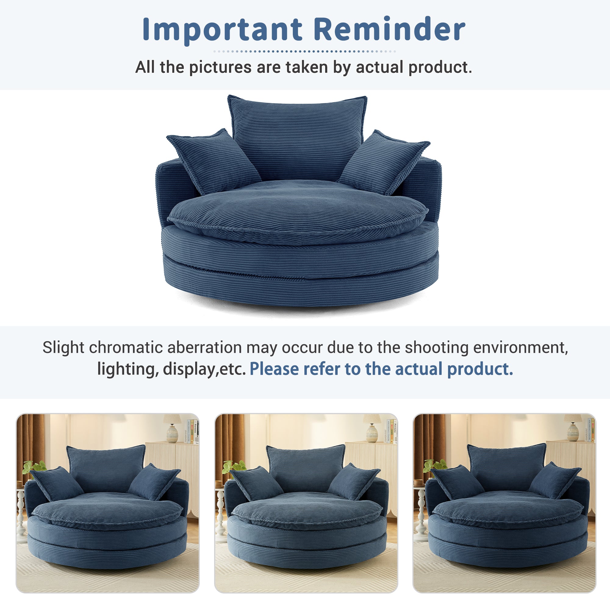 Corduroy 360° Swivel Accent Barrel Chair with 3 Removable Pillows
