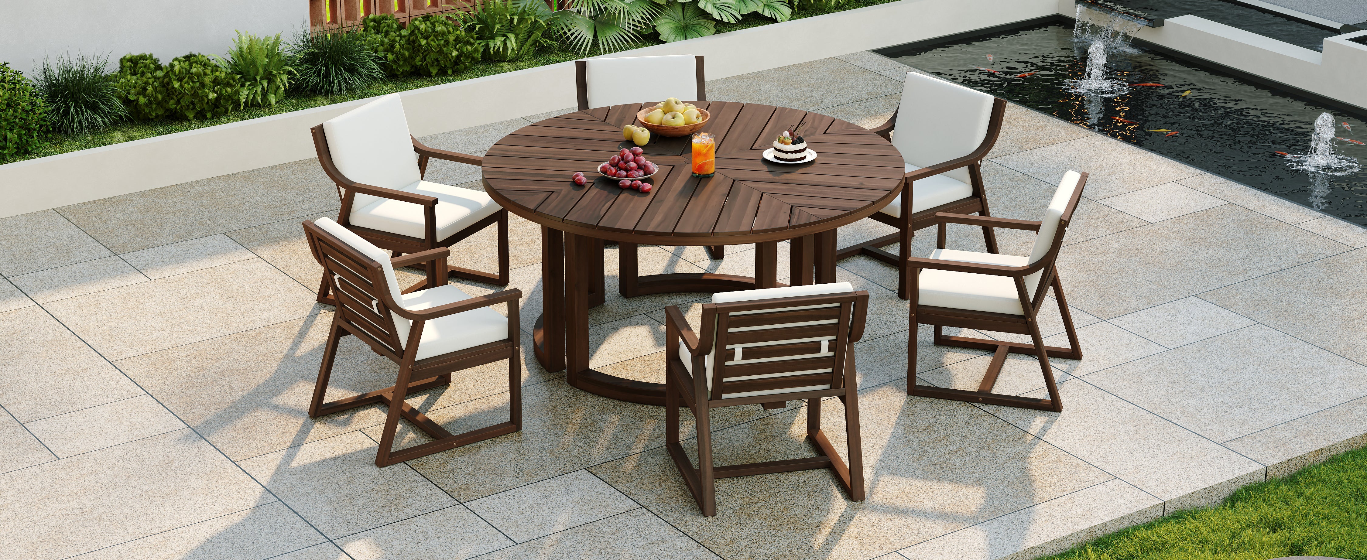 TREXM Patio Dining Table Set for 6