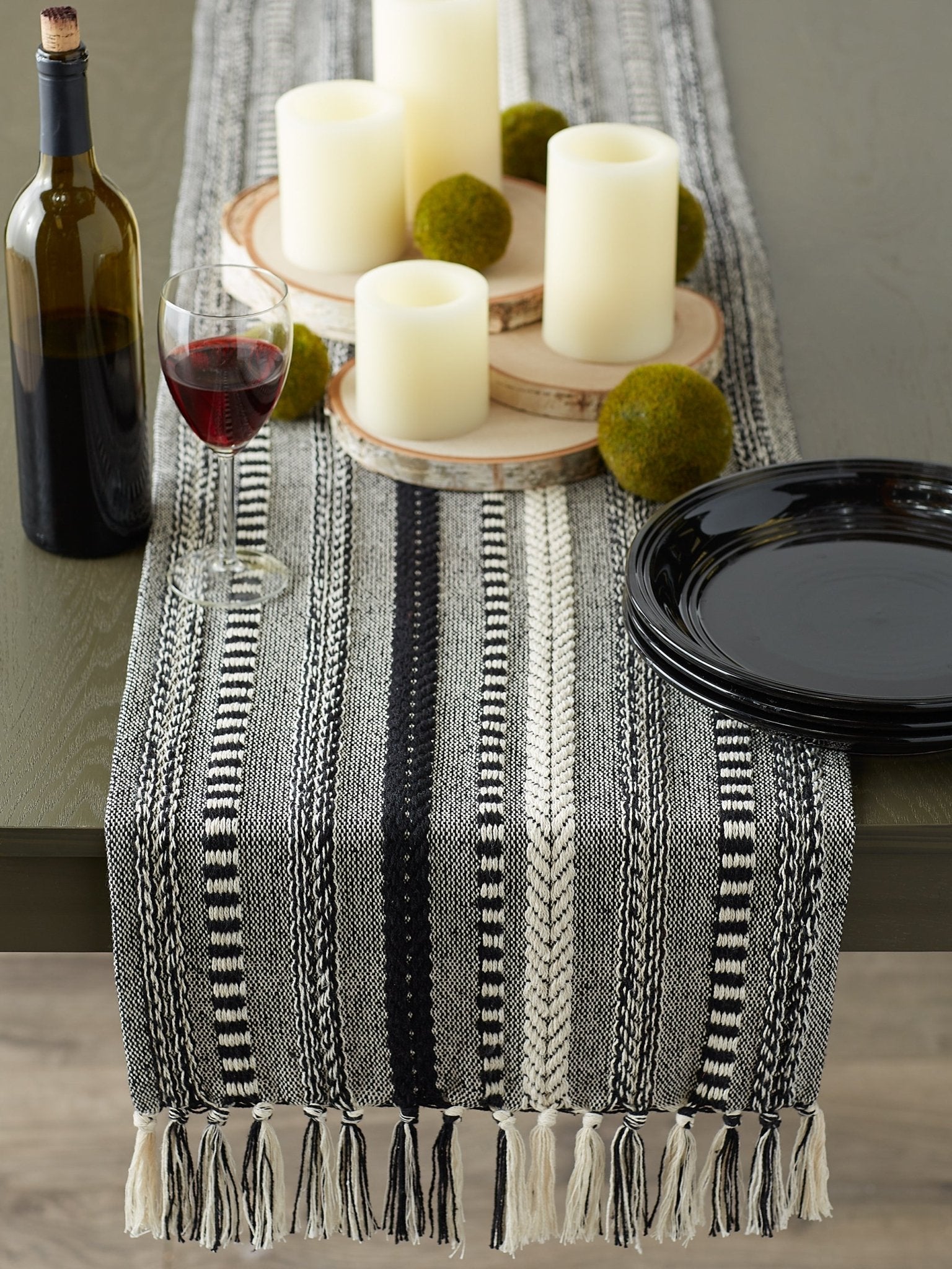 Black Braided Stripe Table Runner 15X108 - Table Runners