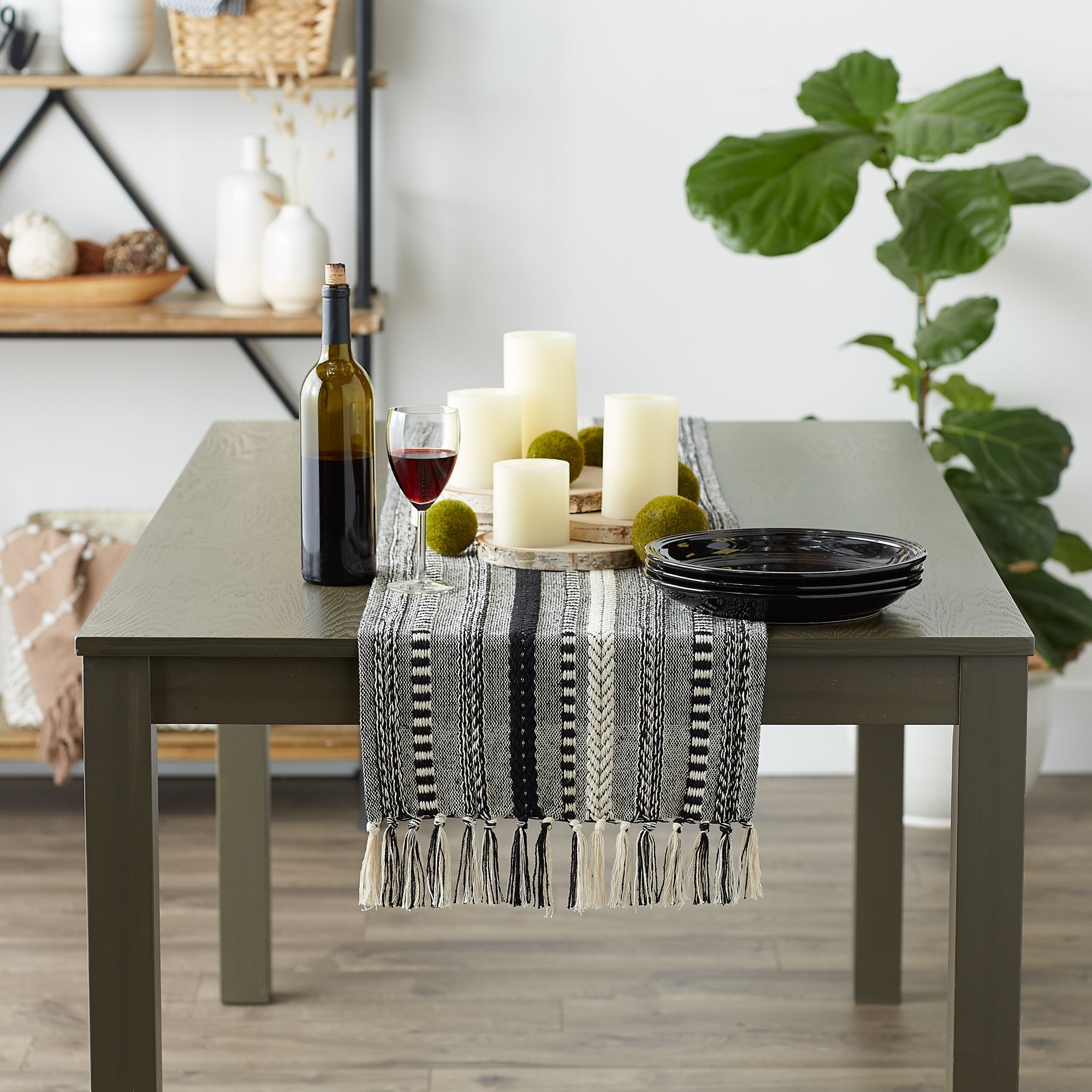 Black Braided Stripe Table Runner 15X108 - Table Runners