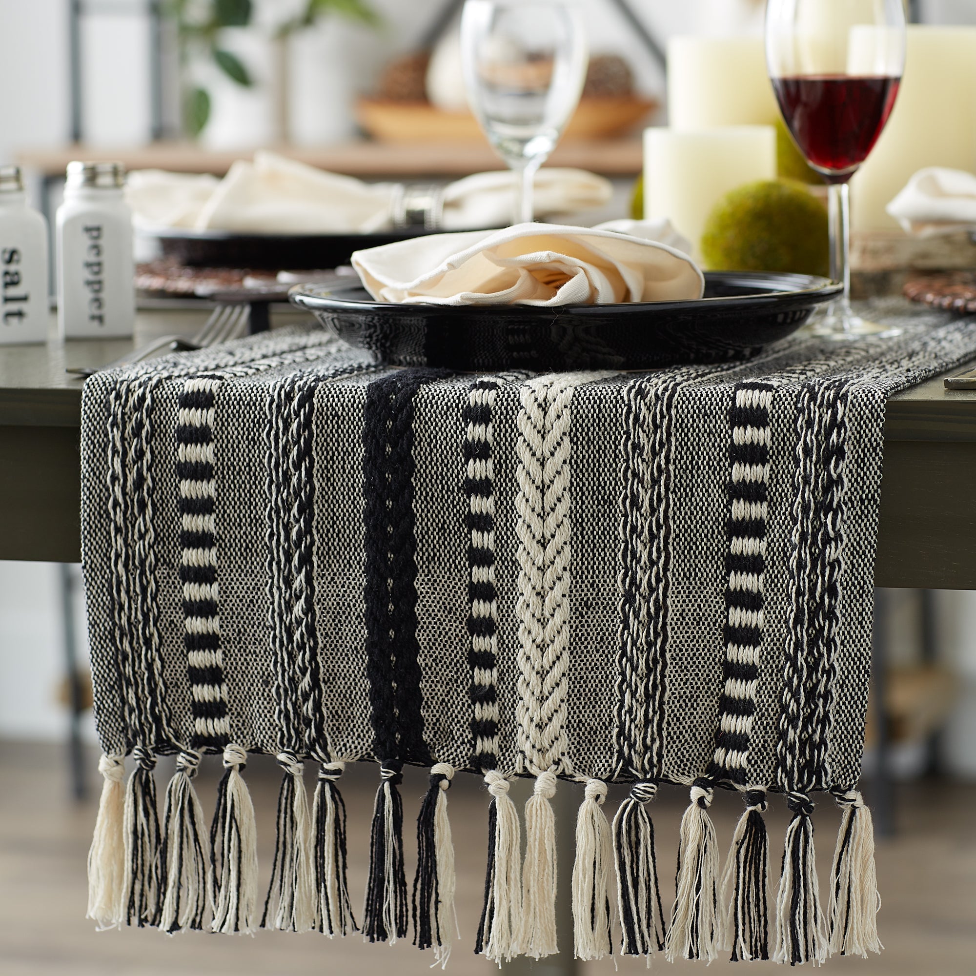 Black Braided Stripe Table Runner 15X108 - Table Runners