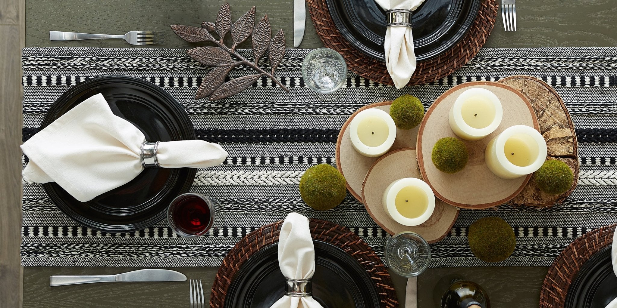 Black Braided Stripe Table Runner 15X108 - Table Runners