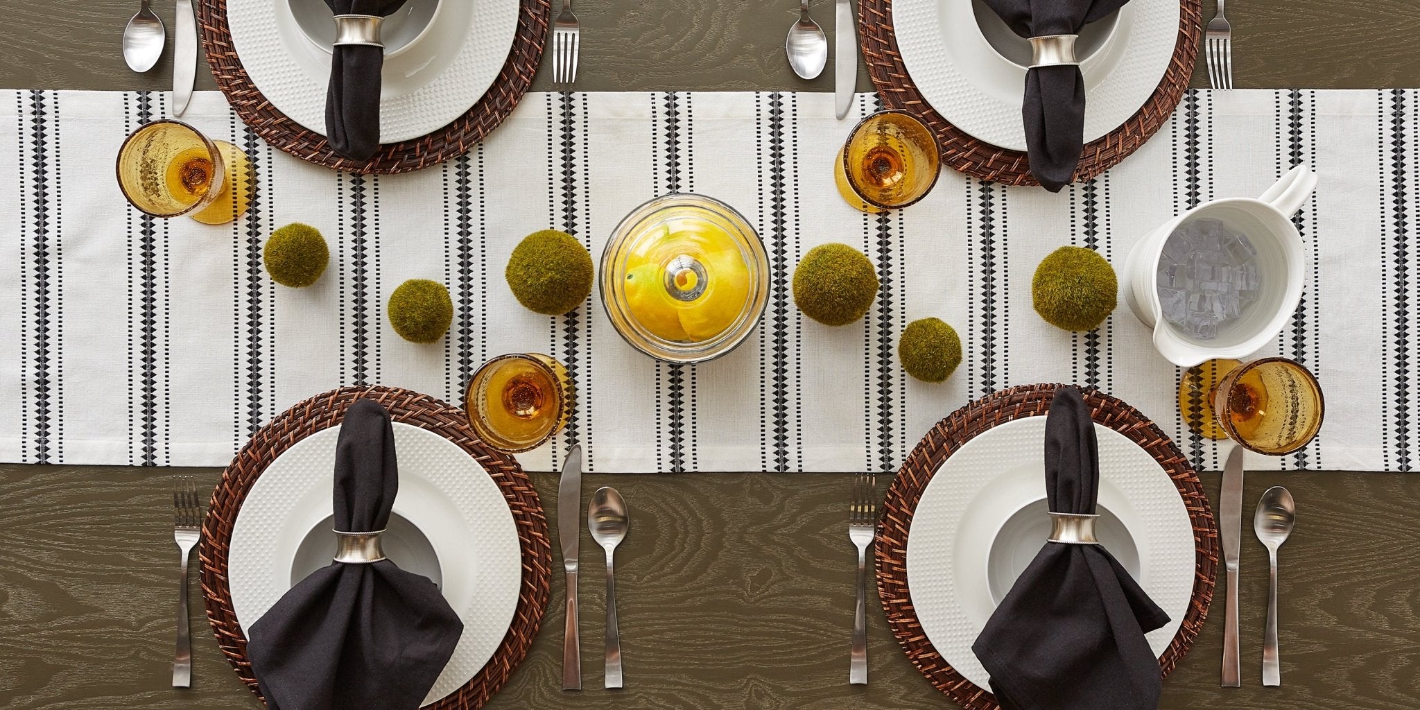 Black Zig Dobby Stripe Table Runner 14X108 - Table Runners