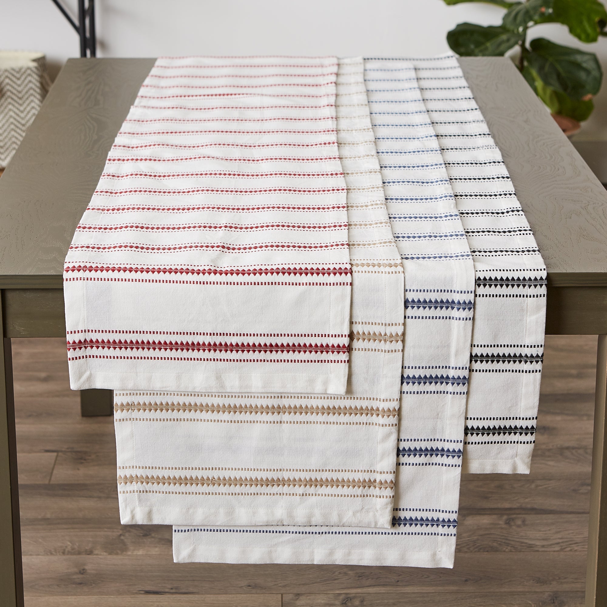 Black Zig Dobby Stripe Table Runner 14X108 - Table Runners