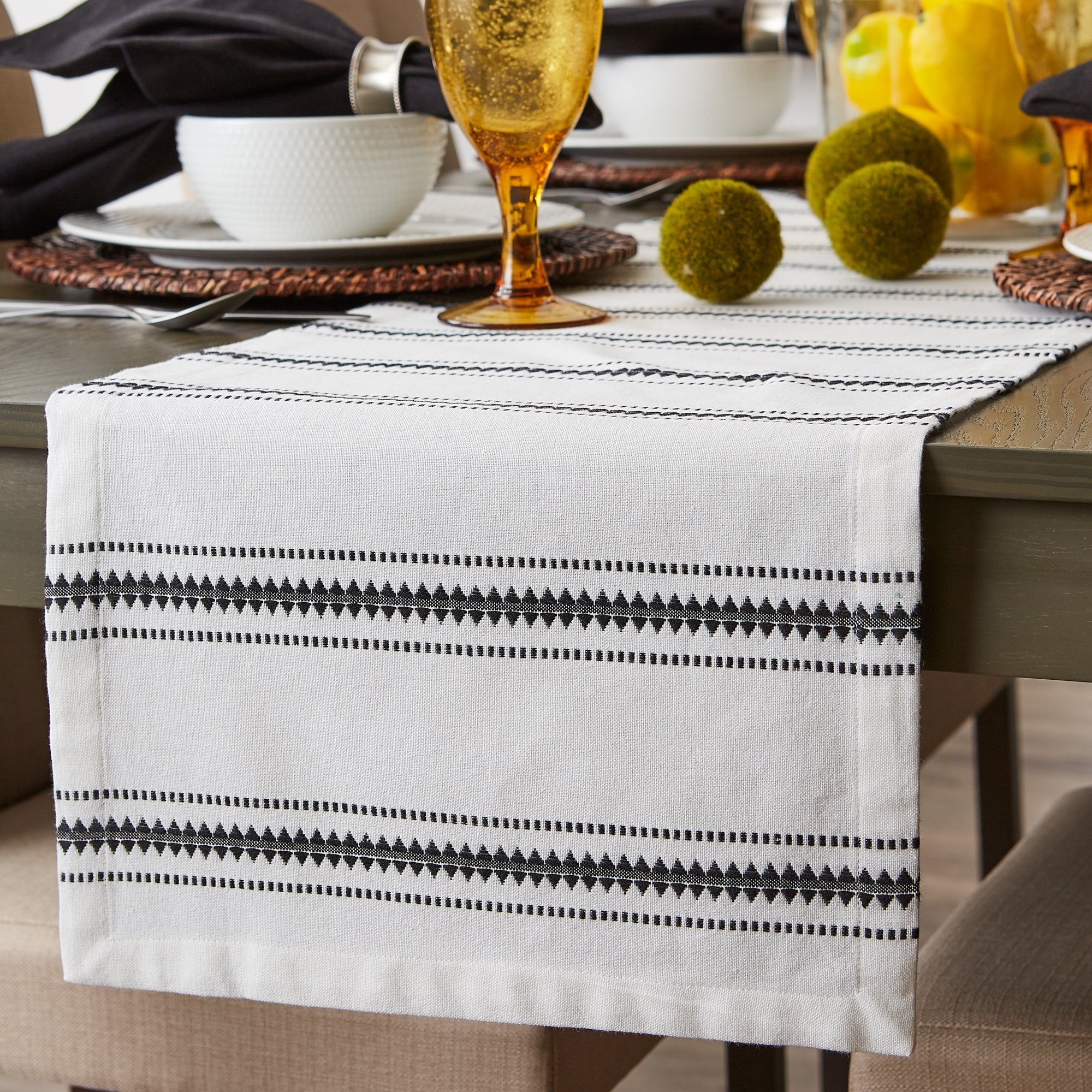Black Zig Dobby Stripe Table Runner 14X72 - Table Runners