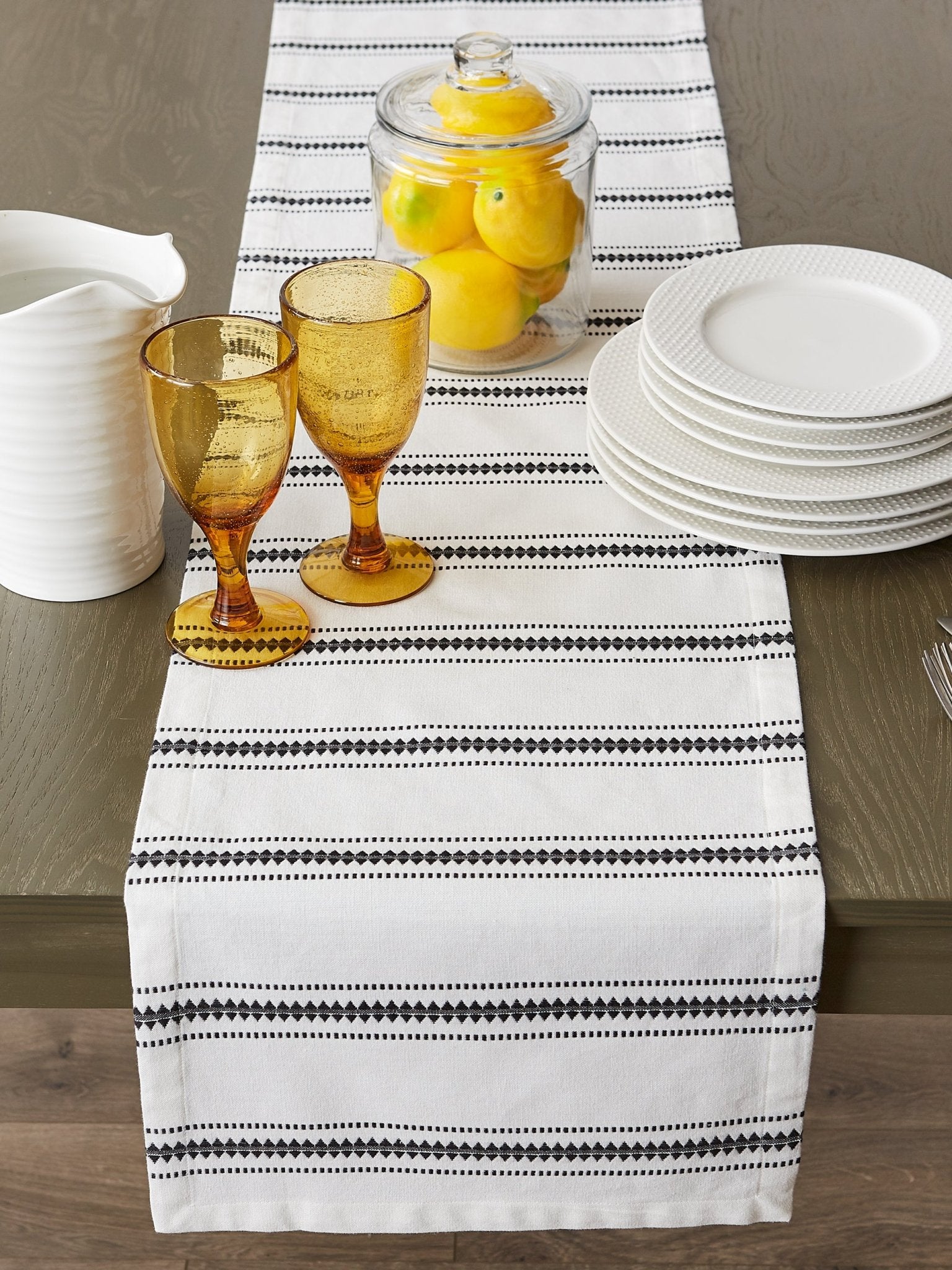 Black Zig Dobby Stripe Table Runner 14X72 - Table Runners