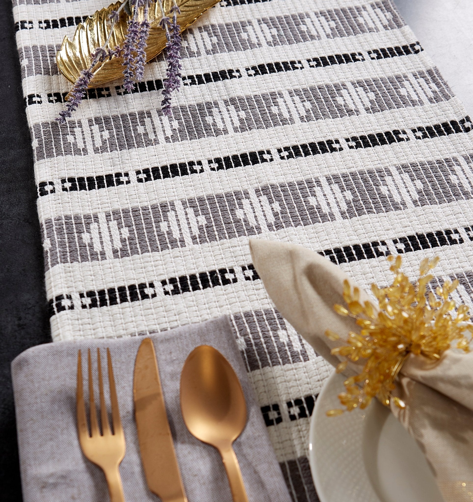 Black/Gray Colby Southwest Table Runner 15X72 - Table Runners