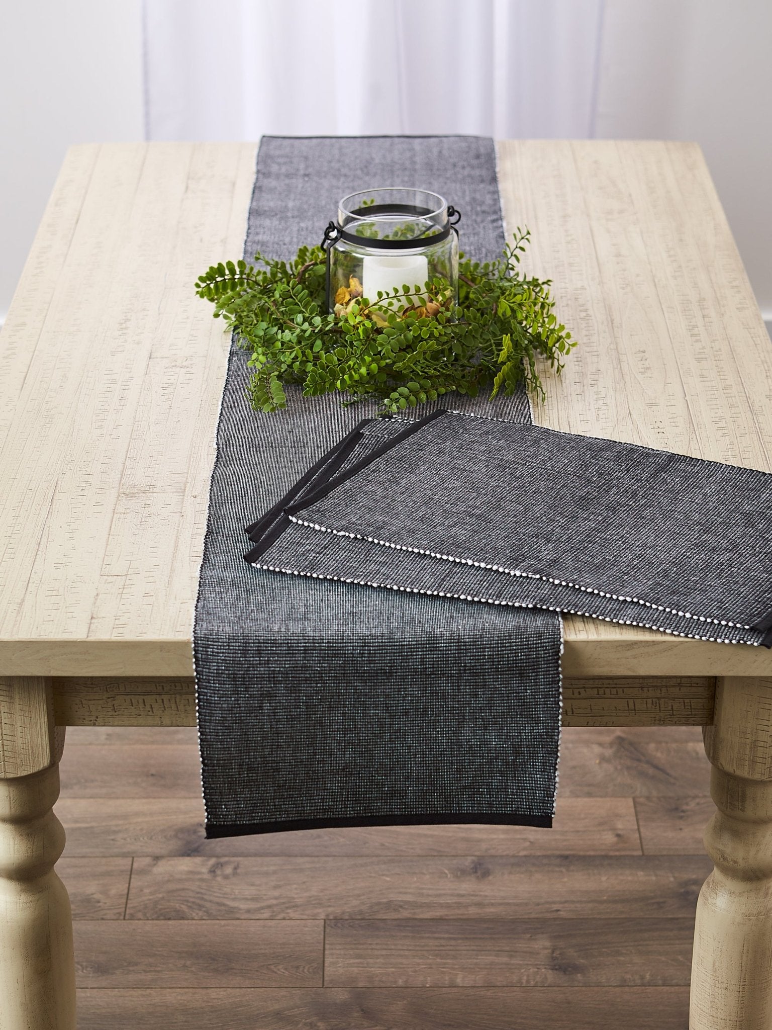 Black/White 2 - Tone Ribbed Table Runner 13X72 - Table Runners