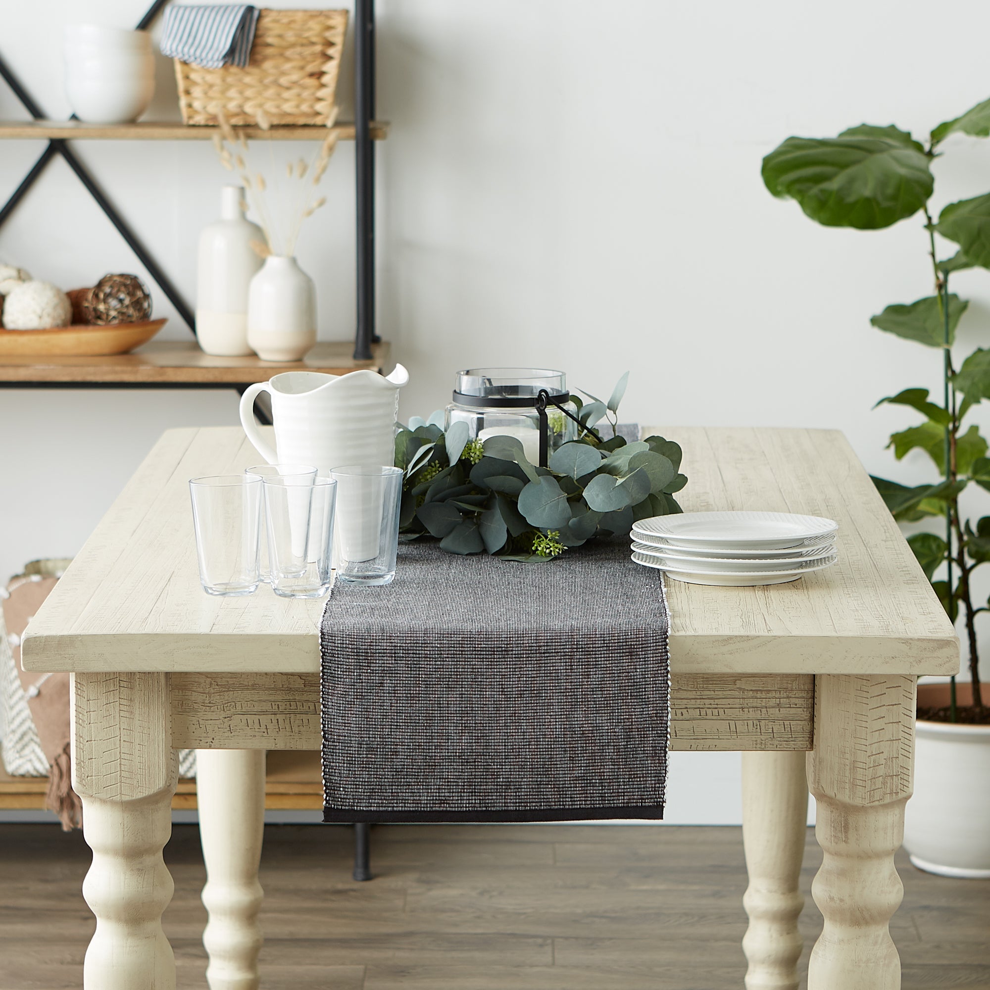 Black/White 2 - Tone Ribbed Table Runner 13X72 - Table Runners