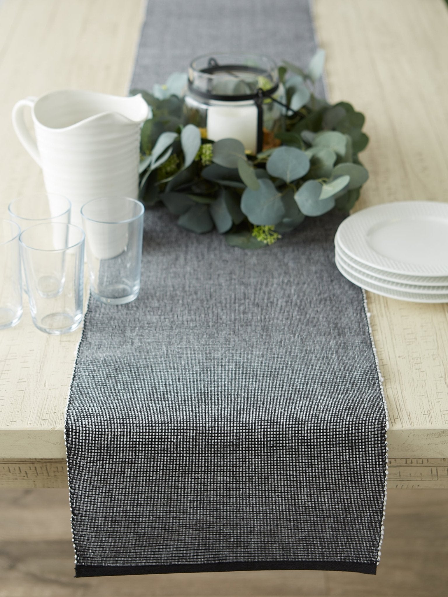 Black/White 2 - Tone Ribbed Table Runner 13X72 - Table Runners