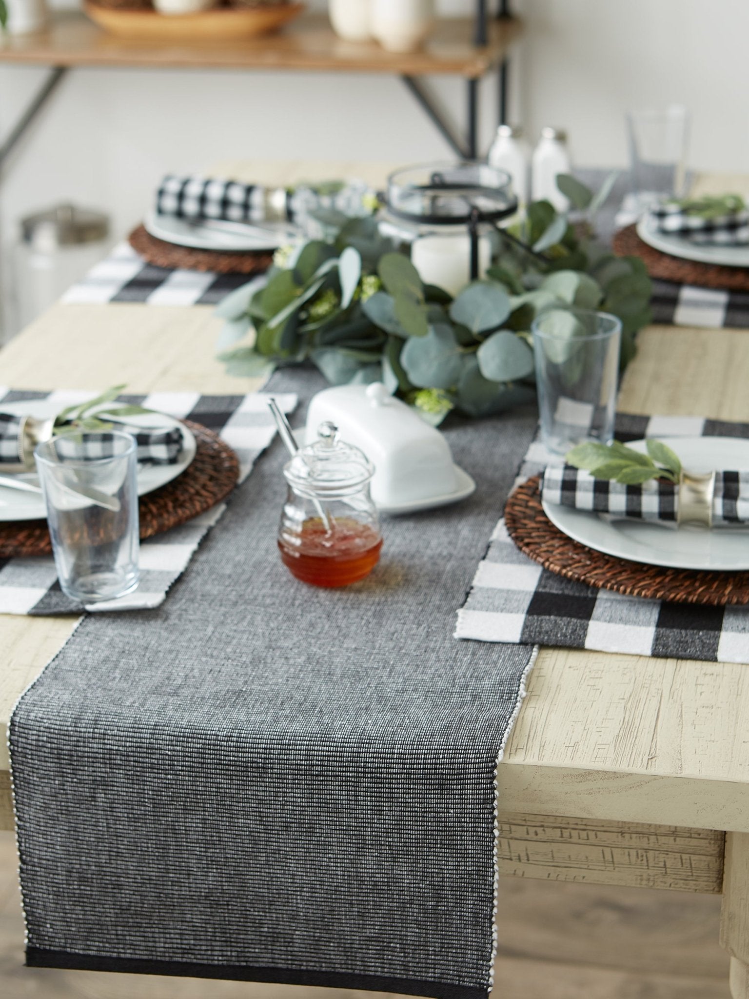 Black/White 2 - Tone Ribbed Table Runner 13X72 - Table Runners