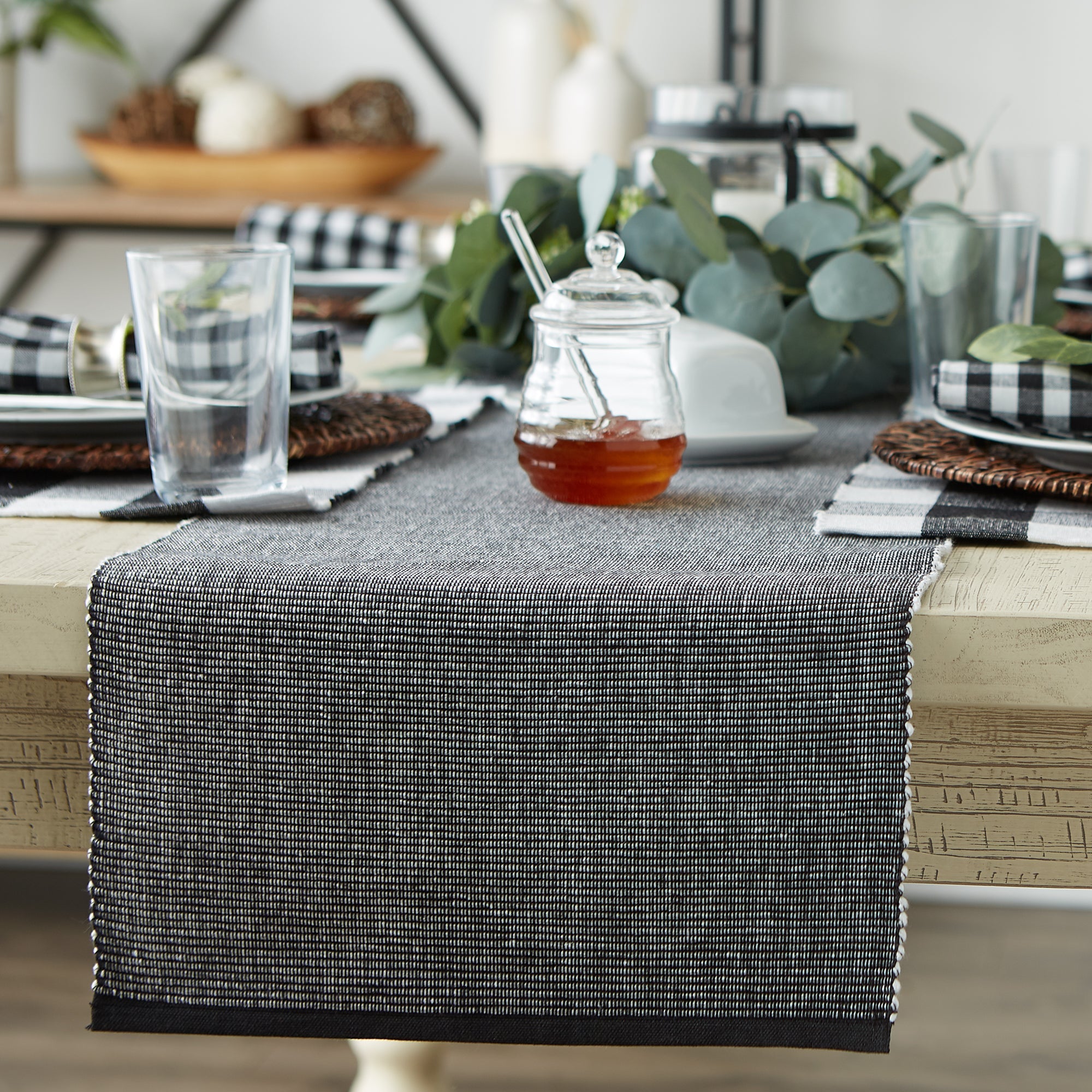 Black/White 2 - Tone Ribbed Table Runner 13X72 - Table Runners
