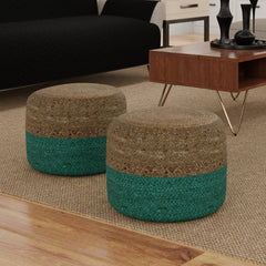 Blissara Multi-functional Round Pouf with Braided Jute - Pouf