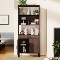 Bookshelf with Doors, Storage Drawer and LED Strip Light - Storage and Organization