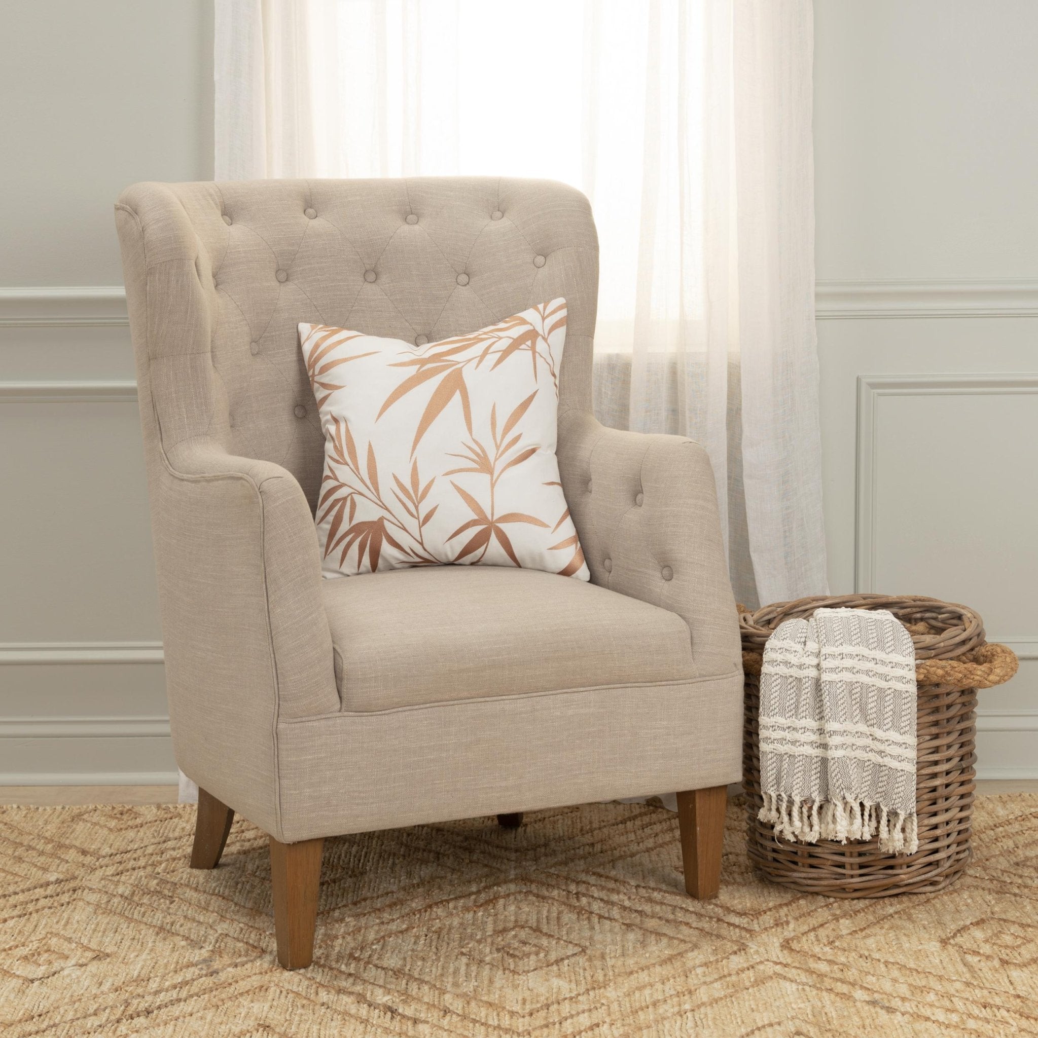 Botanical Leaf Embroidered Square Pillow - Square Pillows