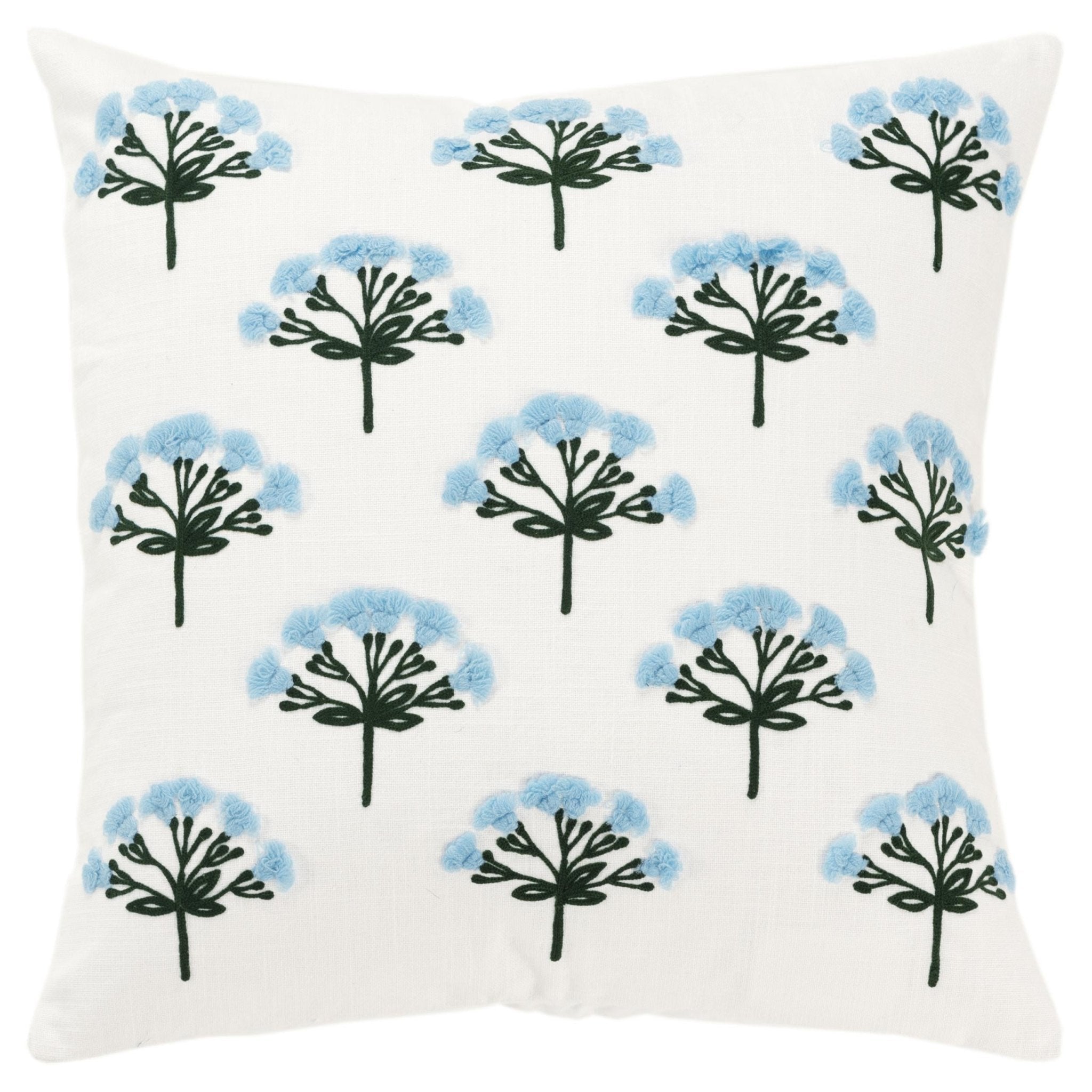 Botanical Printed With Embroidery 100% Cotton Decorative Throw Pillow - Square Pillows