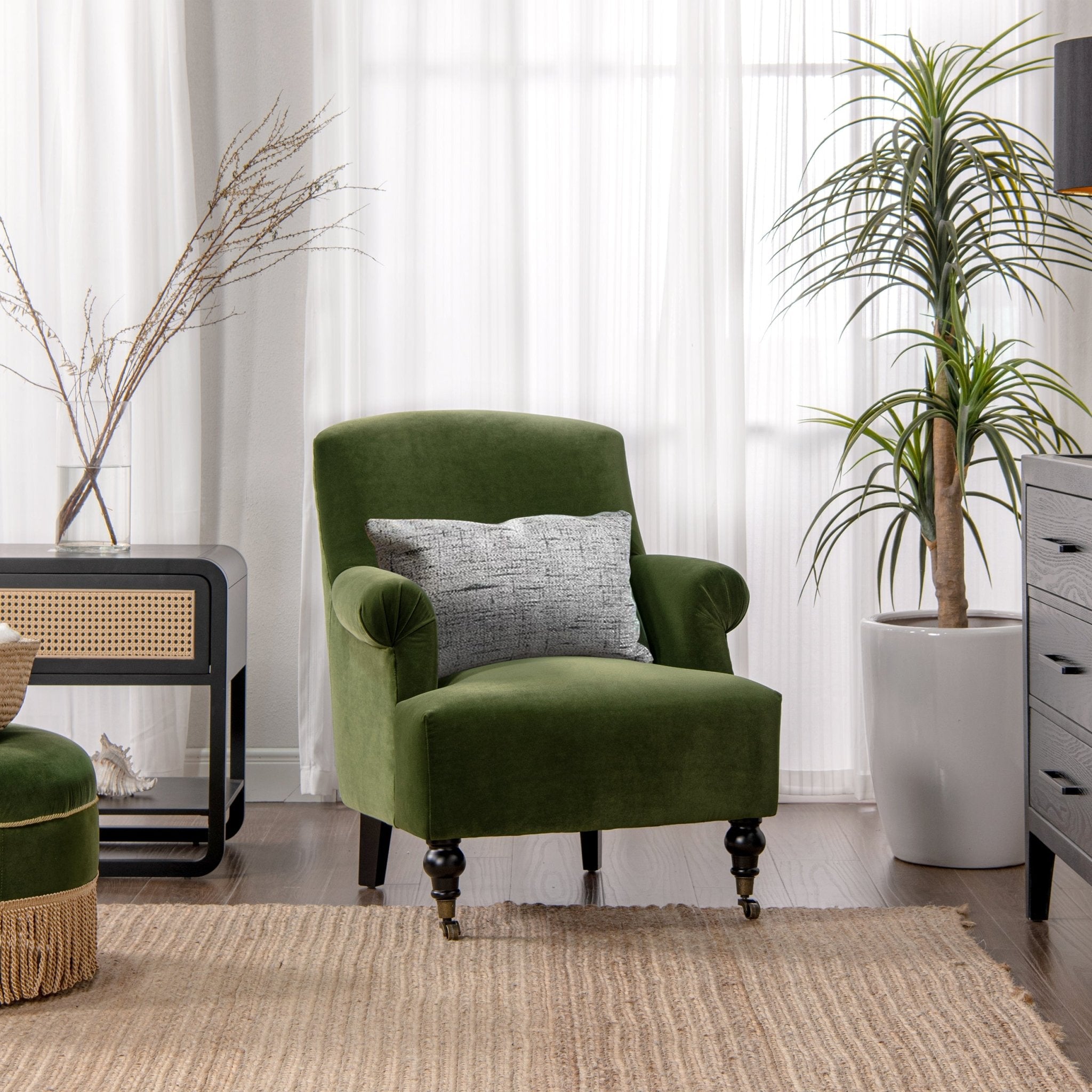 Boutique 30" Upholstered Accent Chair with Rolled Arms and Wood Turn Legs - Accent Chairs