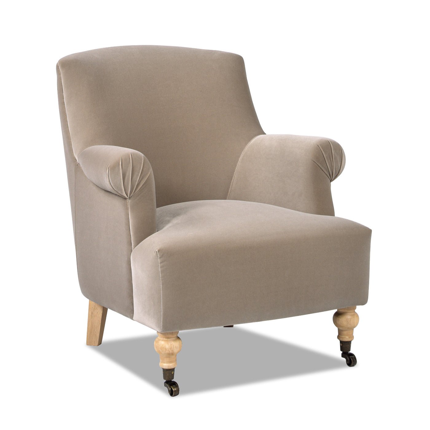 Boutique 30" Upholstered Accent Chair with Rolled Arms and Wood Turn Legs - Accent Chairs