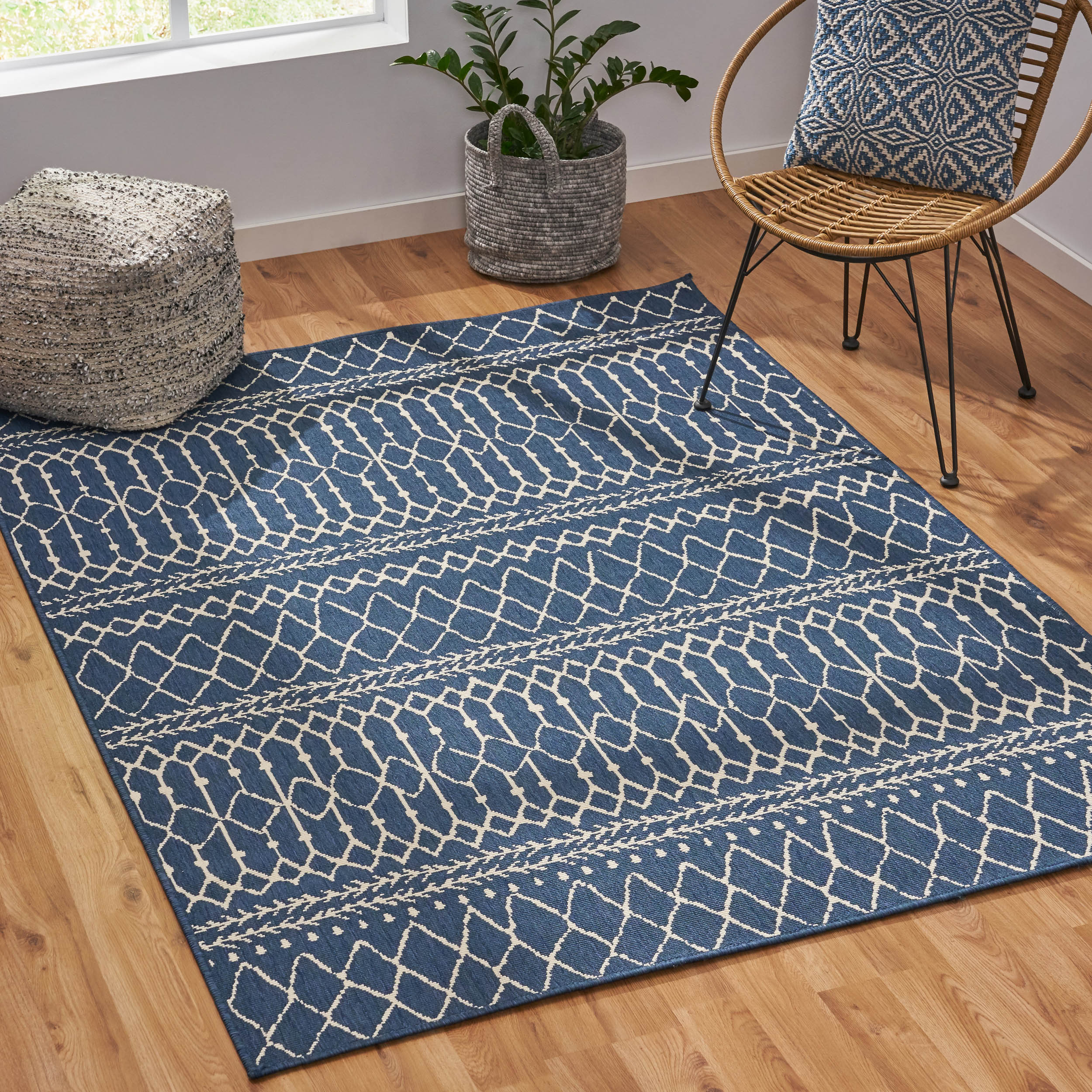 Calamity Blue Boho 63" x 84" Polypropylene Outdoor Area Rug
