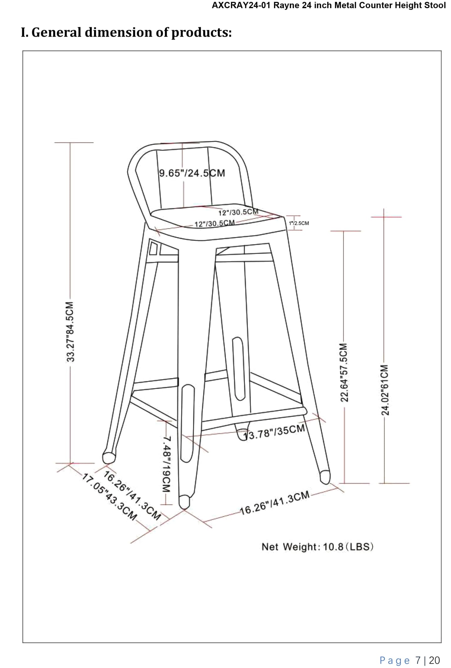 Boundless Metal/Wood Counter Stool with Curved Back, Cross Brace and Footrest, Set of 2
