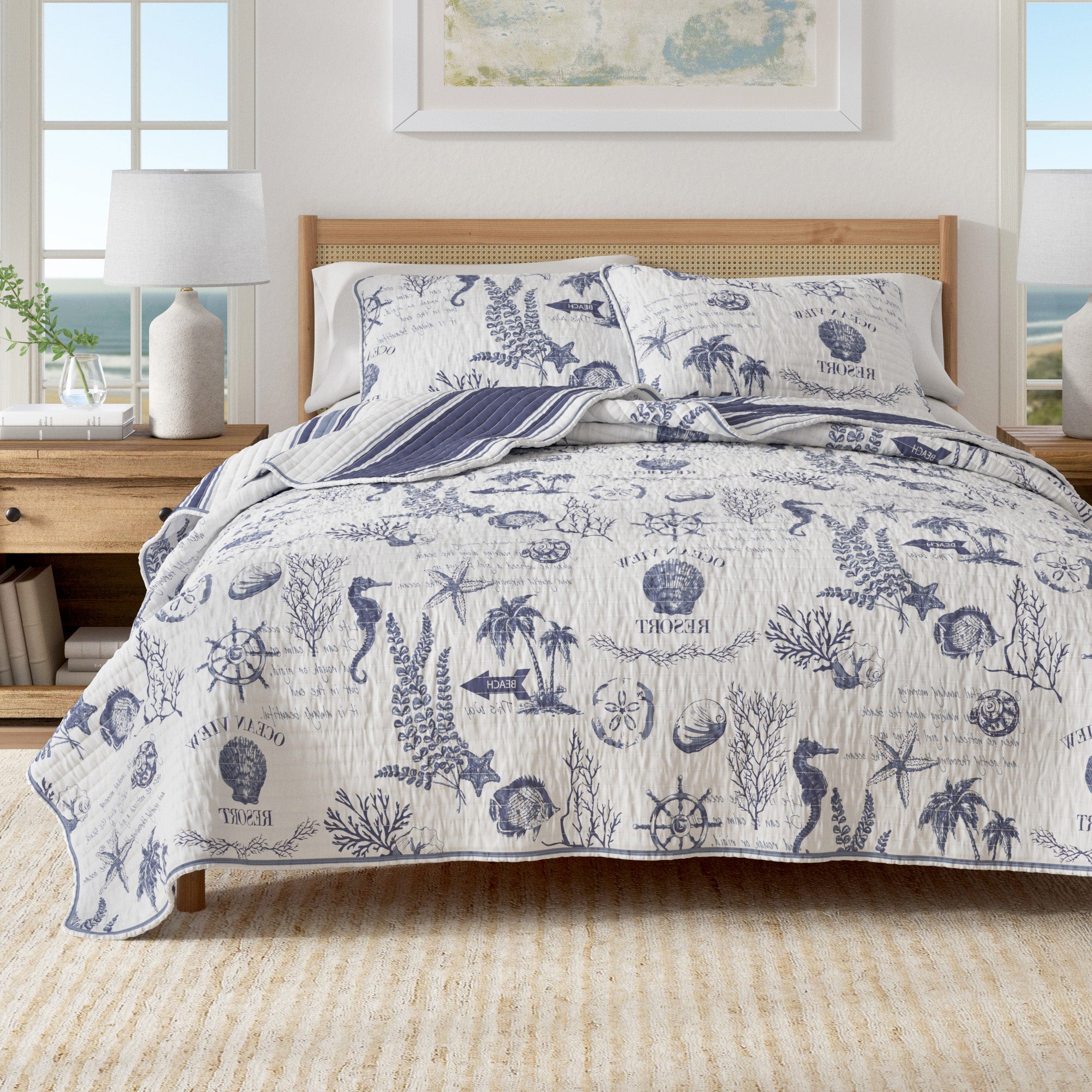 Navy Nautical Cotton Quilt Set