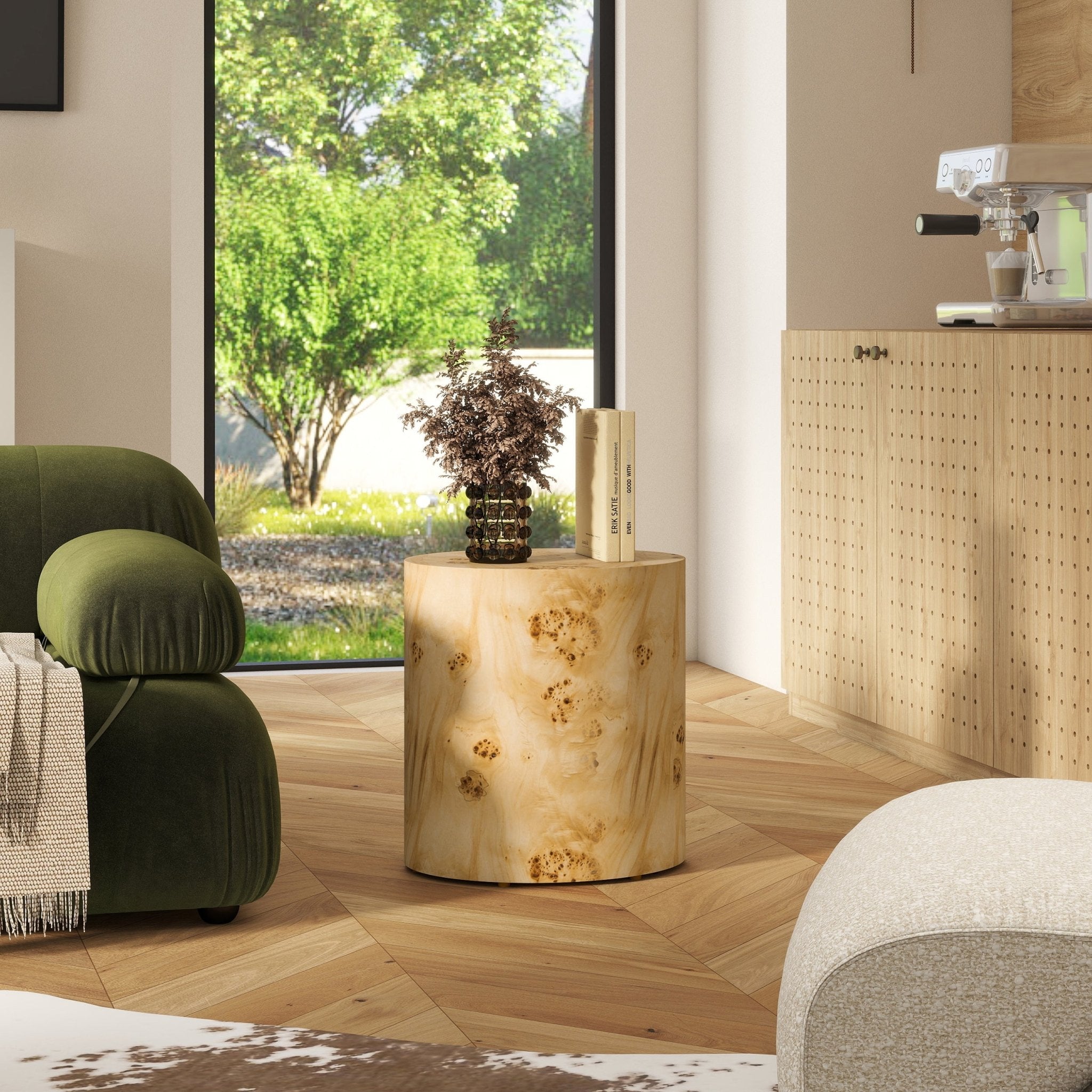Burled Wood Oval Side Table with Wood Frame - Side Tables