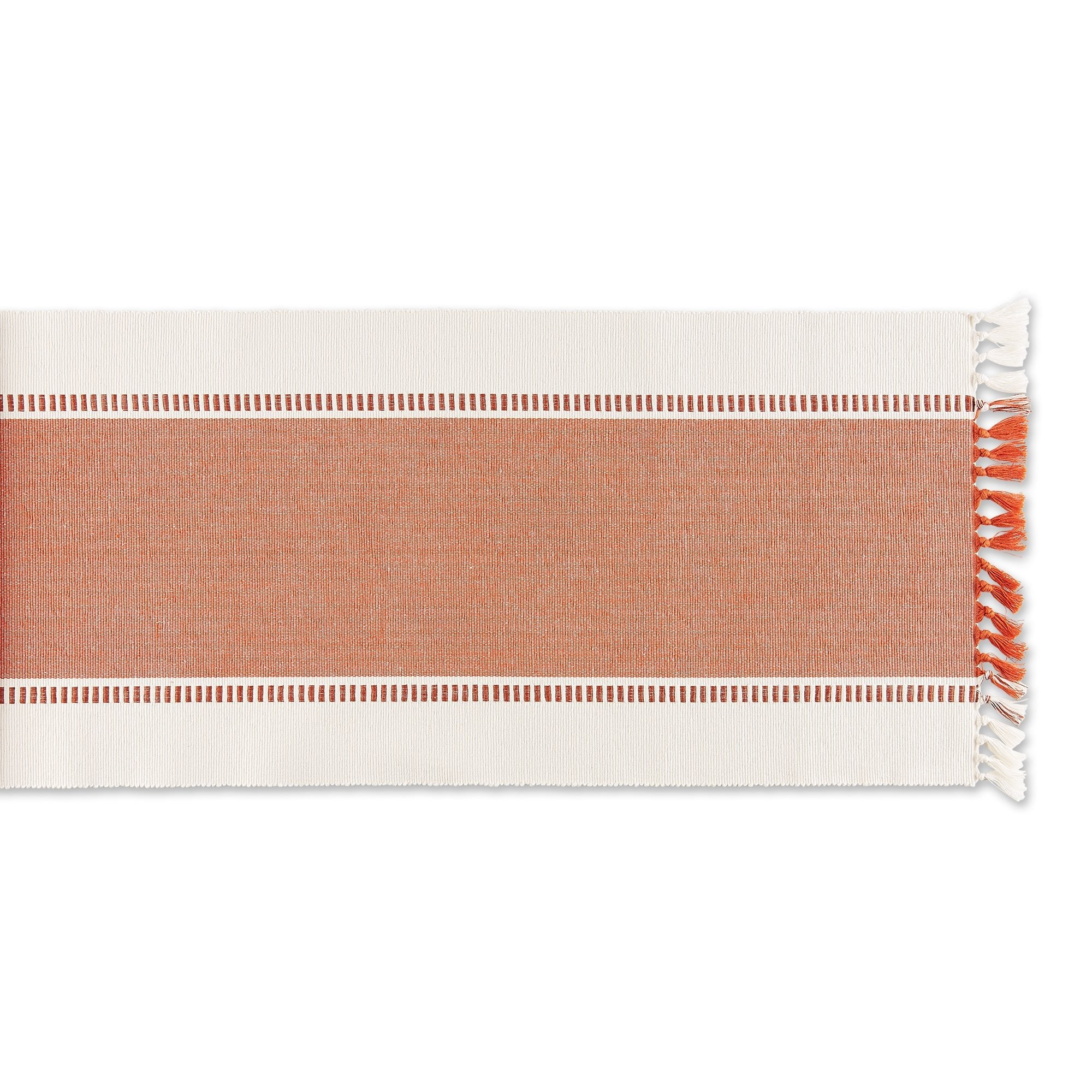 Burnt Orange Striped Fringe Ribbed Table Runner 13X72 - Table Runners