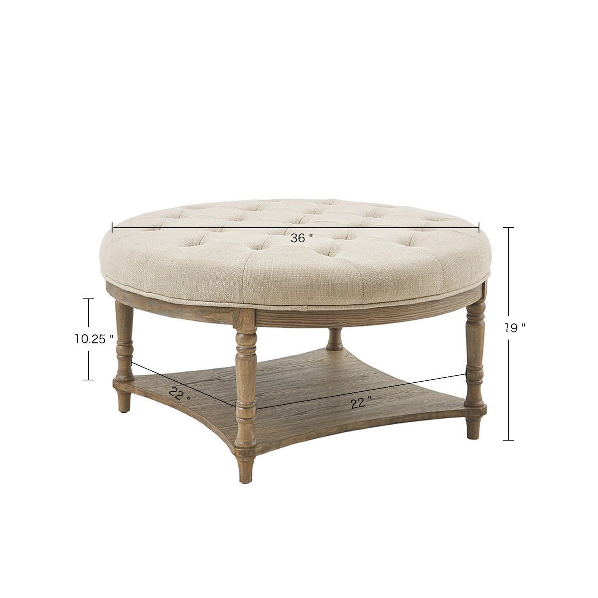 Button Tufted Round Ottoman with Turned Legs - Ottomans