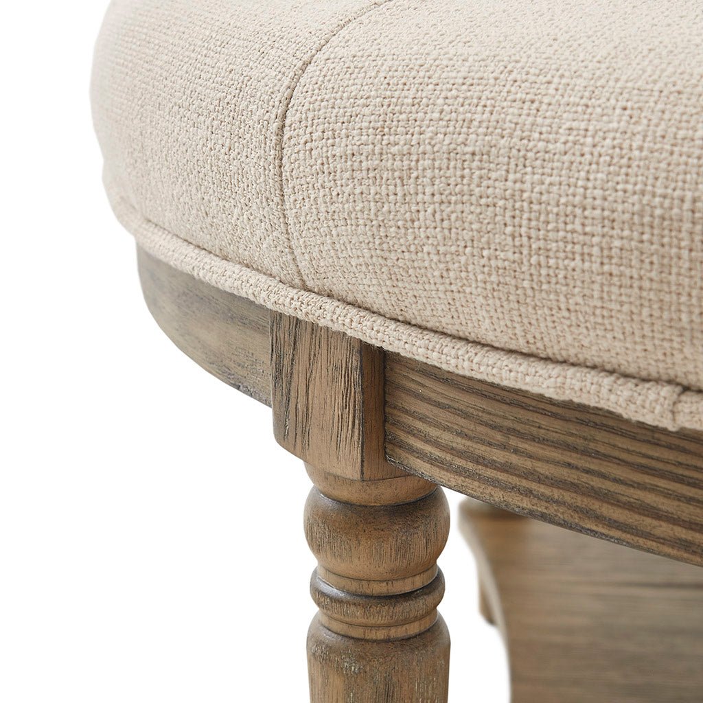 Button Tufted Round Ottoman with Turned Legs - Ottomans