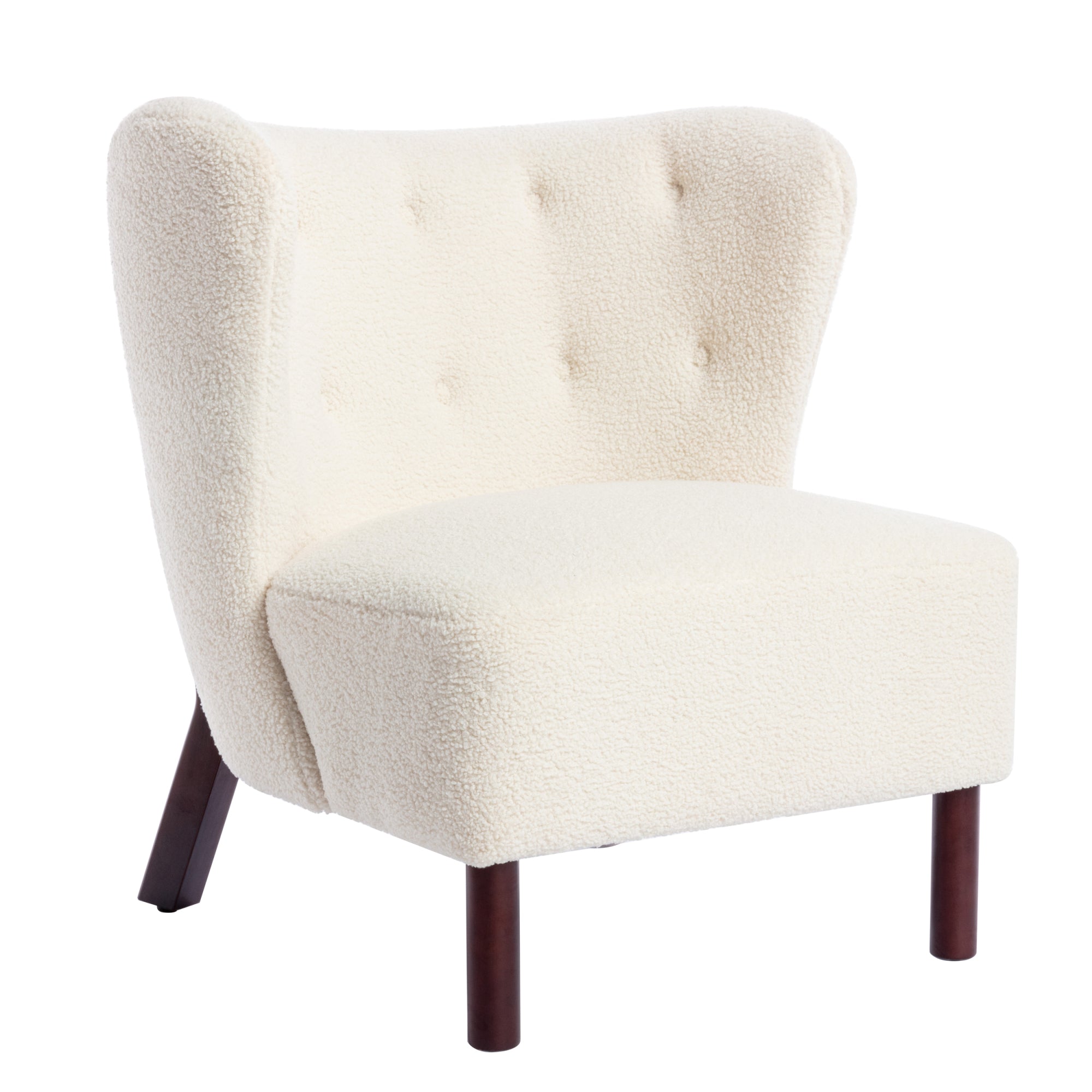 Button Tufted Upholstered Armless Chair with Wing Back and Wooden Legs - Accent Chairs