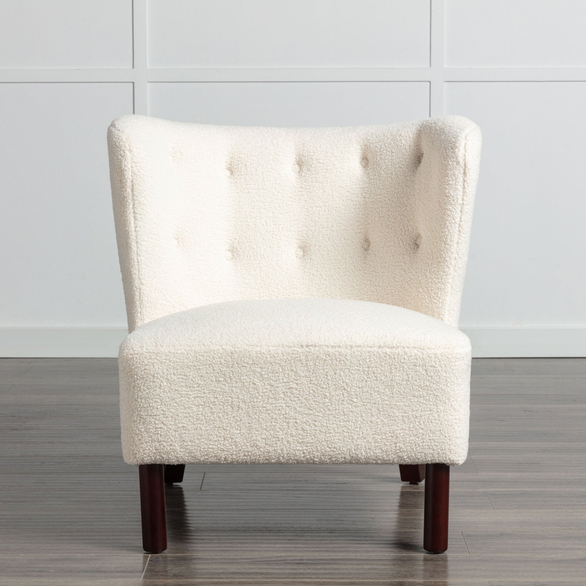 Button Tufted Upholstered Armless Chair with Wing Back and Wooden Legs - Accent Chairs