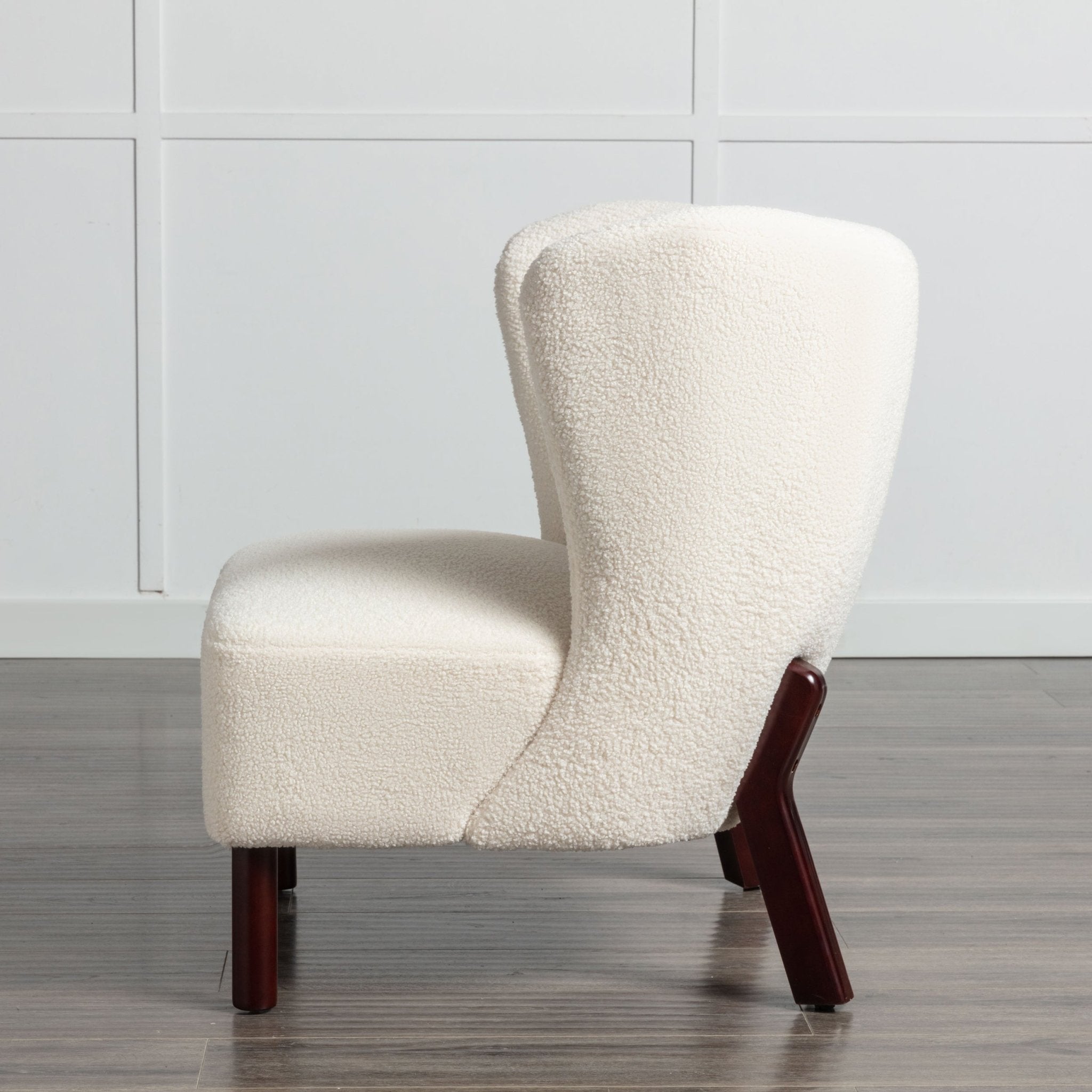 Button Tufted Upholstered Armless Chair with Wing Back and Wooden Legs - Accent Chairs