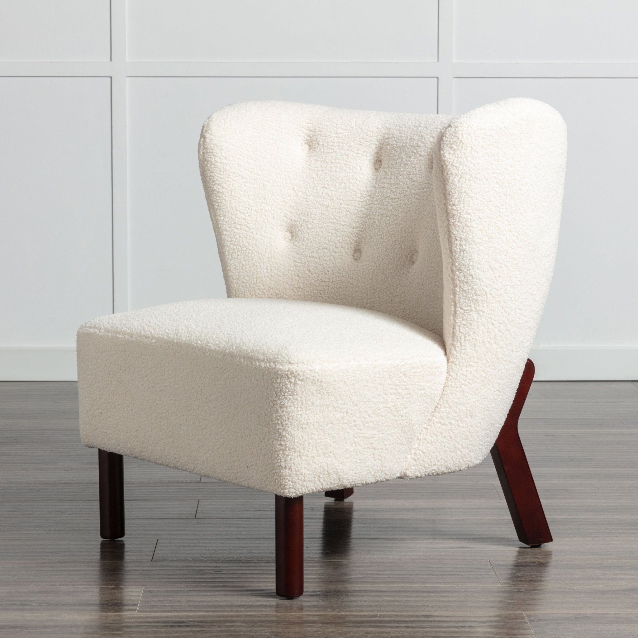 Button Tufted Upholstered Armless Chair with Wing Back and Wooden Legs - Accent Chairs