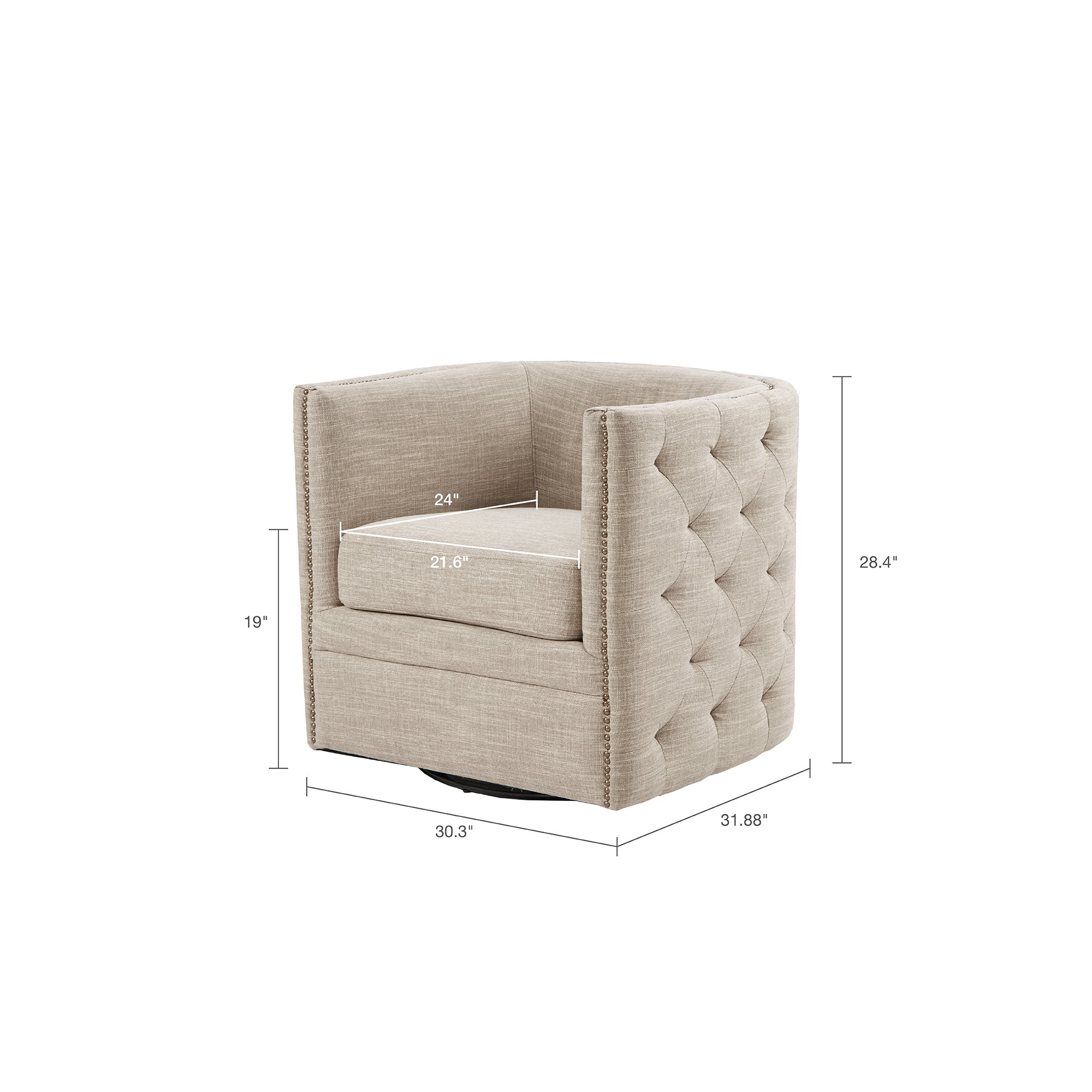 Button Tufted Upholstered Swivel Chair with Low Back and Nailhead Trim - Accent Chairs