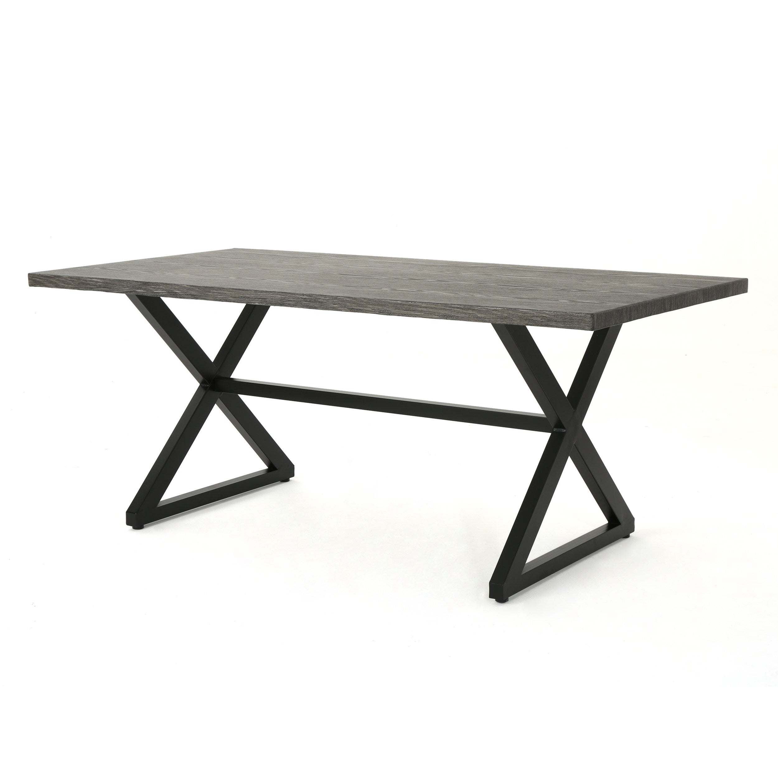 Rolando Outdoor Aluminum Dining Table with Steel Frame, Grey / Black
